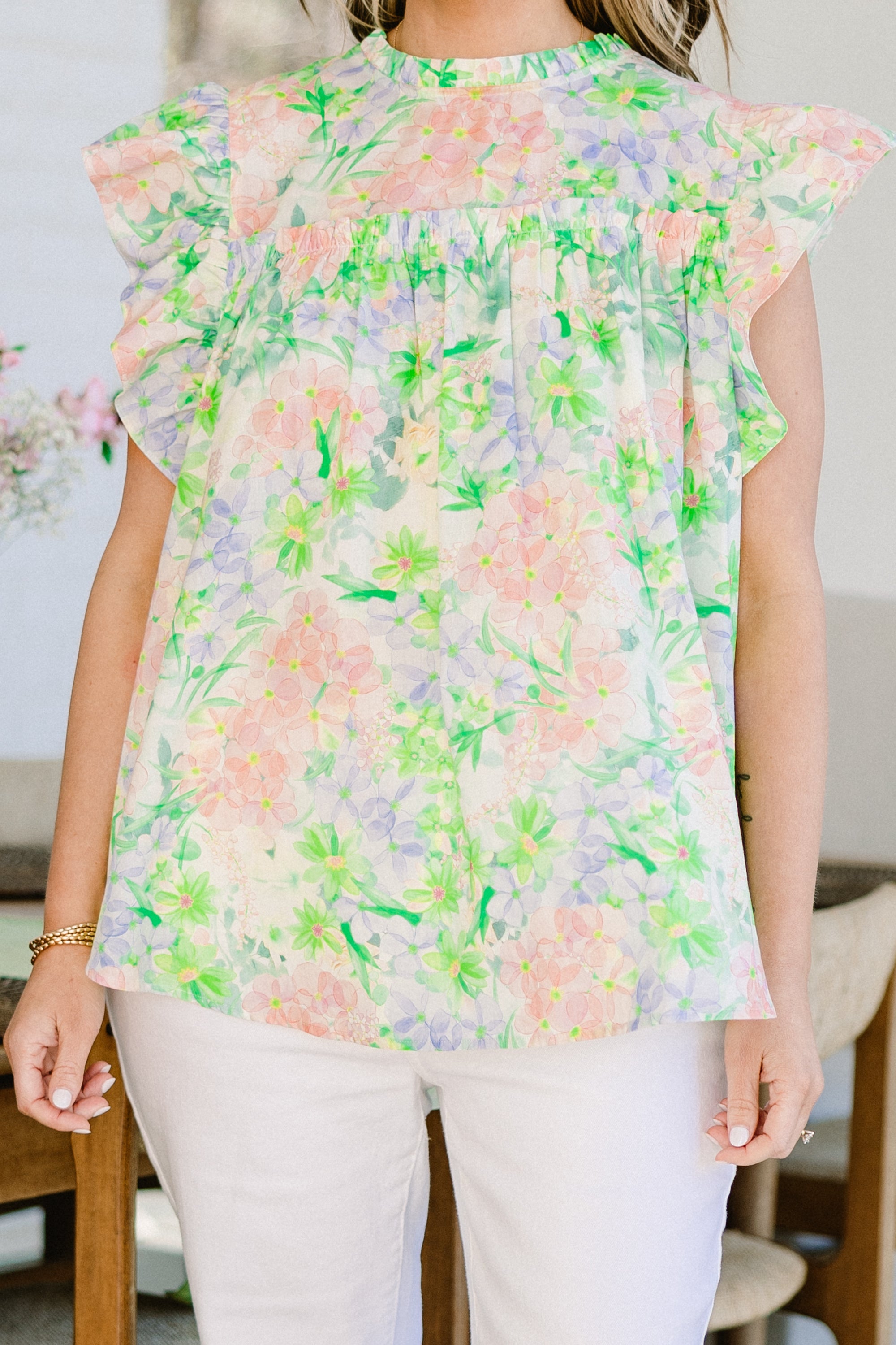 Out Living My Life Top, Green Floral