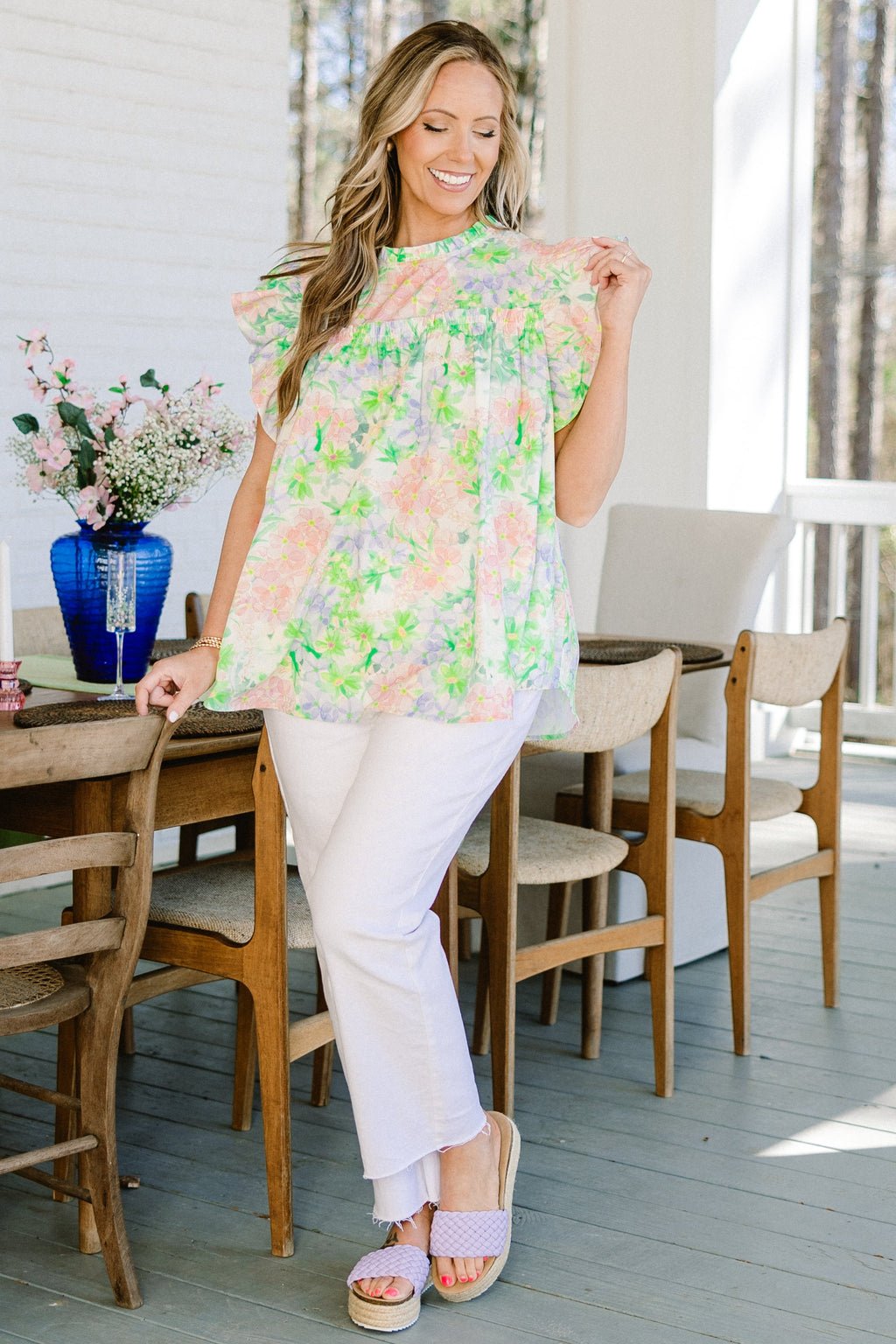 Out Living My Life Top, Green Floral