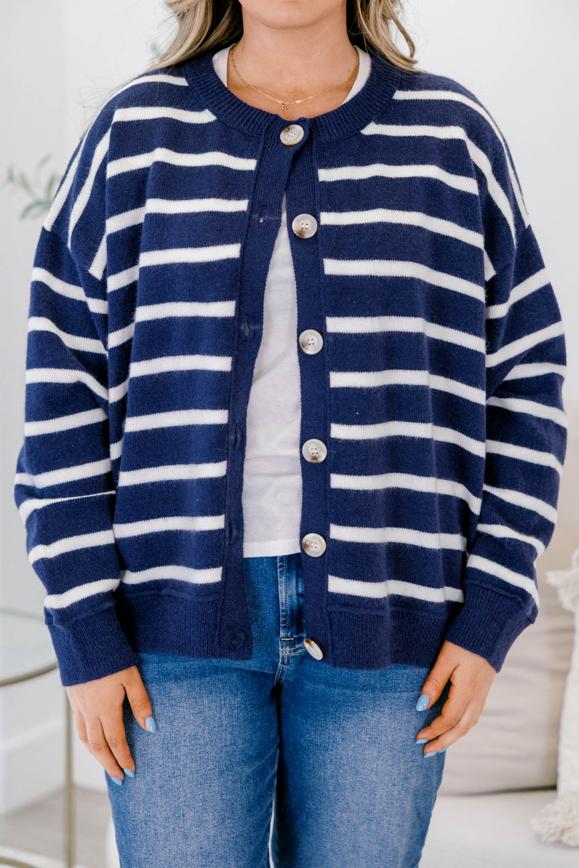 Out There Somewhere Cardigan, Navy Stripe