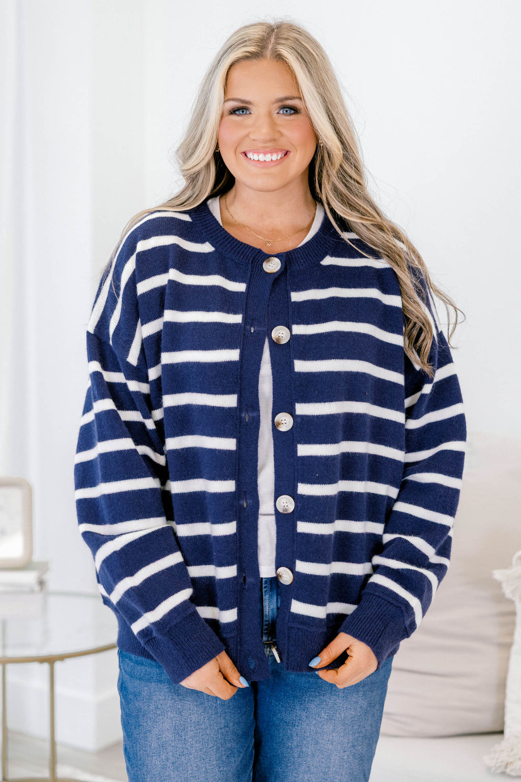 Out There Somewhere Cardigan, Navy Stripe
