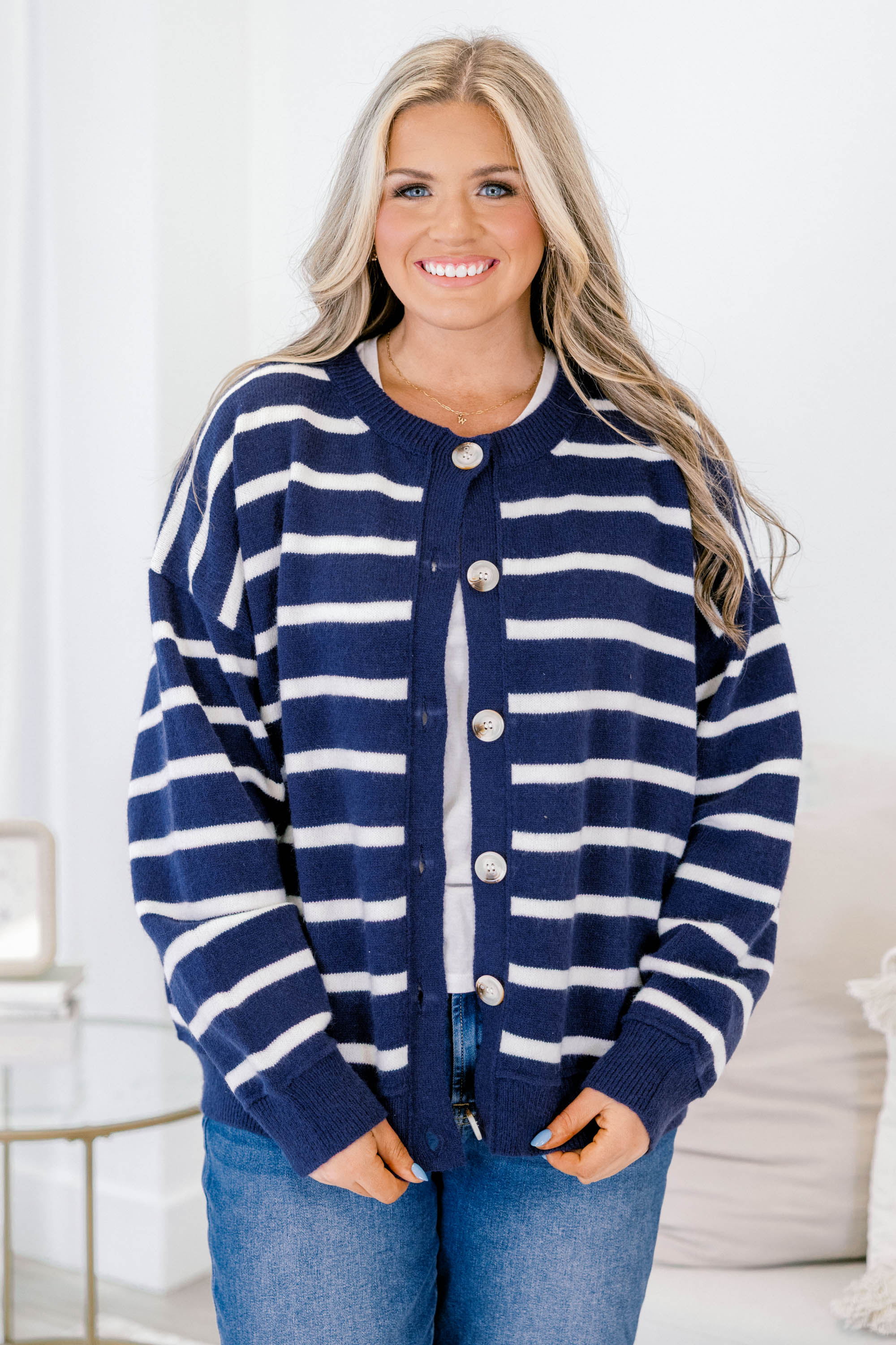 Out There Somewhere Cardigan, Navy Stripe