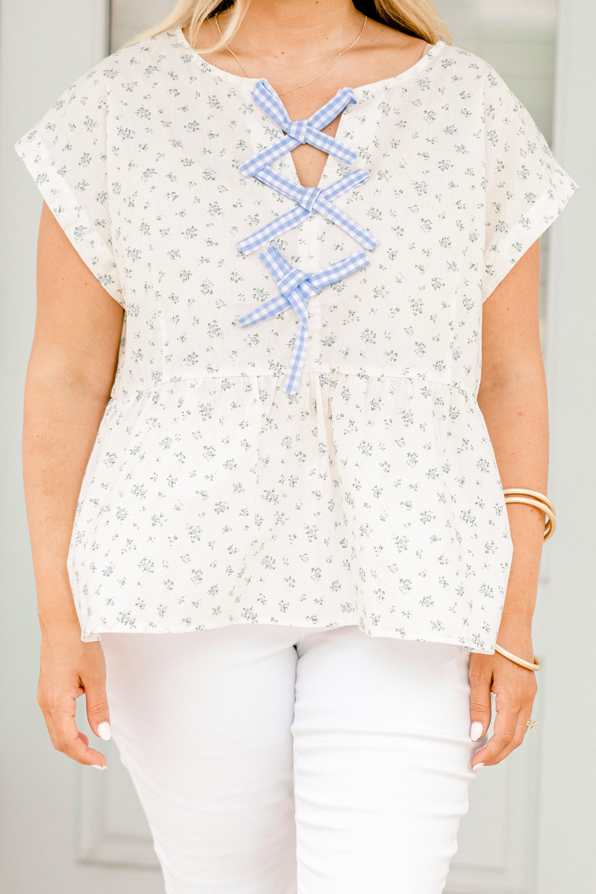 Over The Water Top, Blue Floral