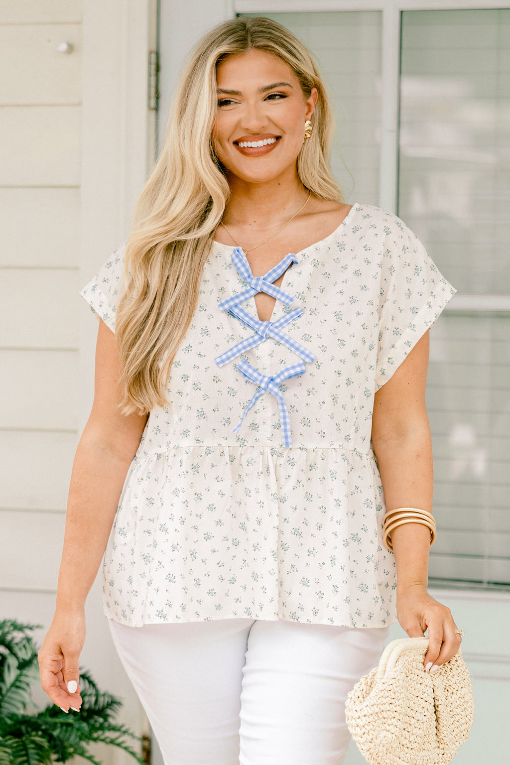 Over The Water Top, Blue Floral