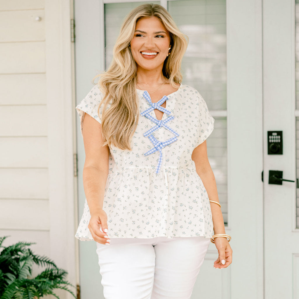 Over The Water Top, Blue Floral