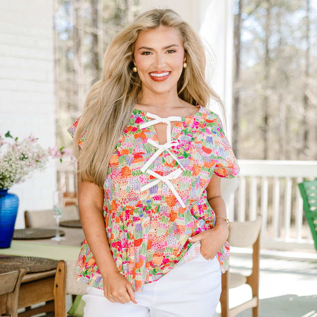 Over The Water Top, Pink Multi