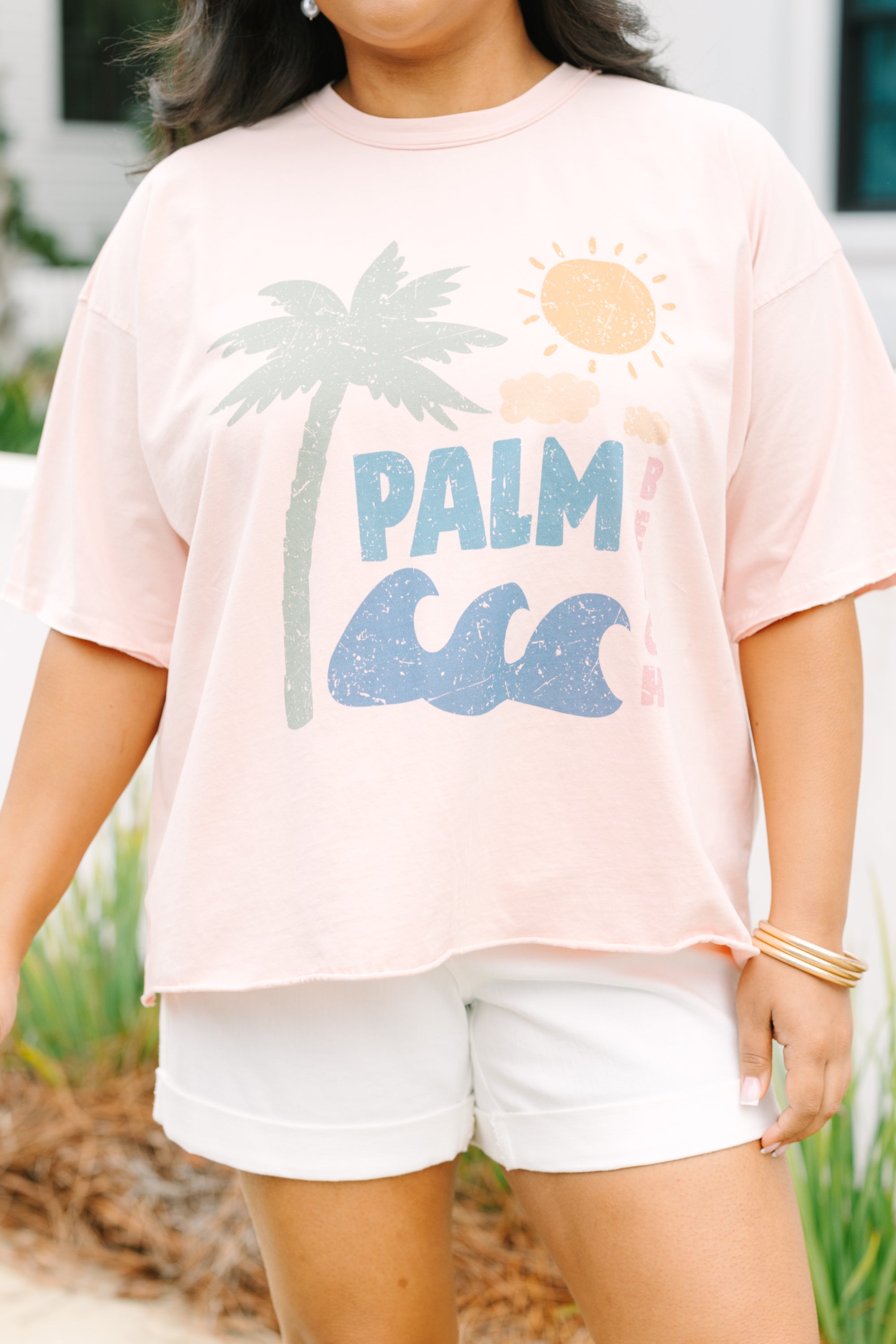 Palm Beach Days Vintage Wash Tee, Blush Pink