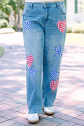 Passing Notes Jeans, Red/Blue Gingham