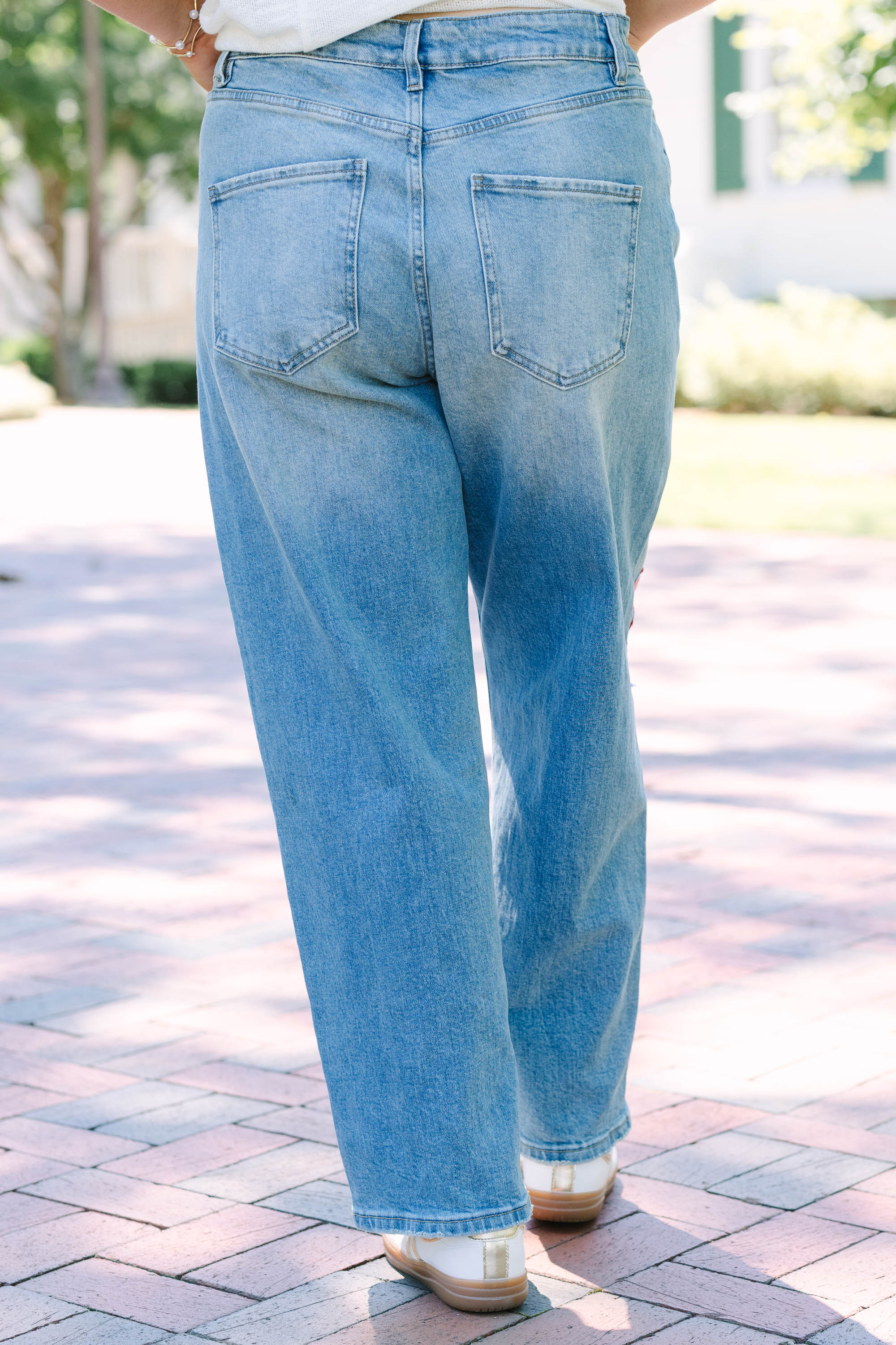 Passing Notes Jeans, Red/Blue Gingham
