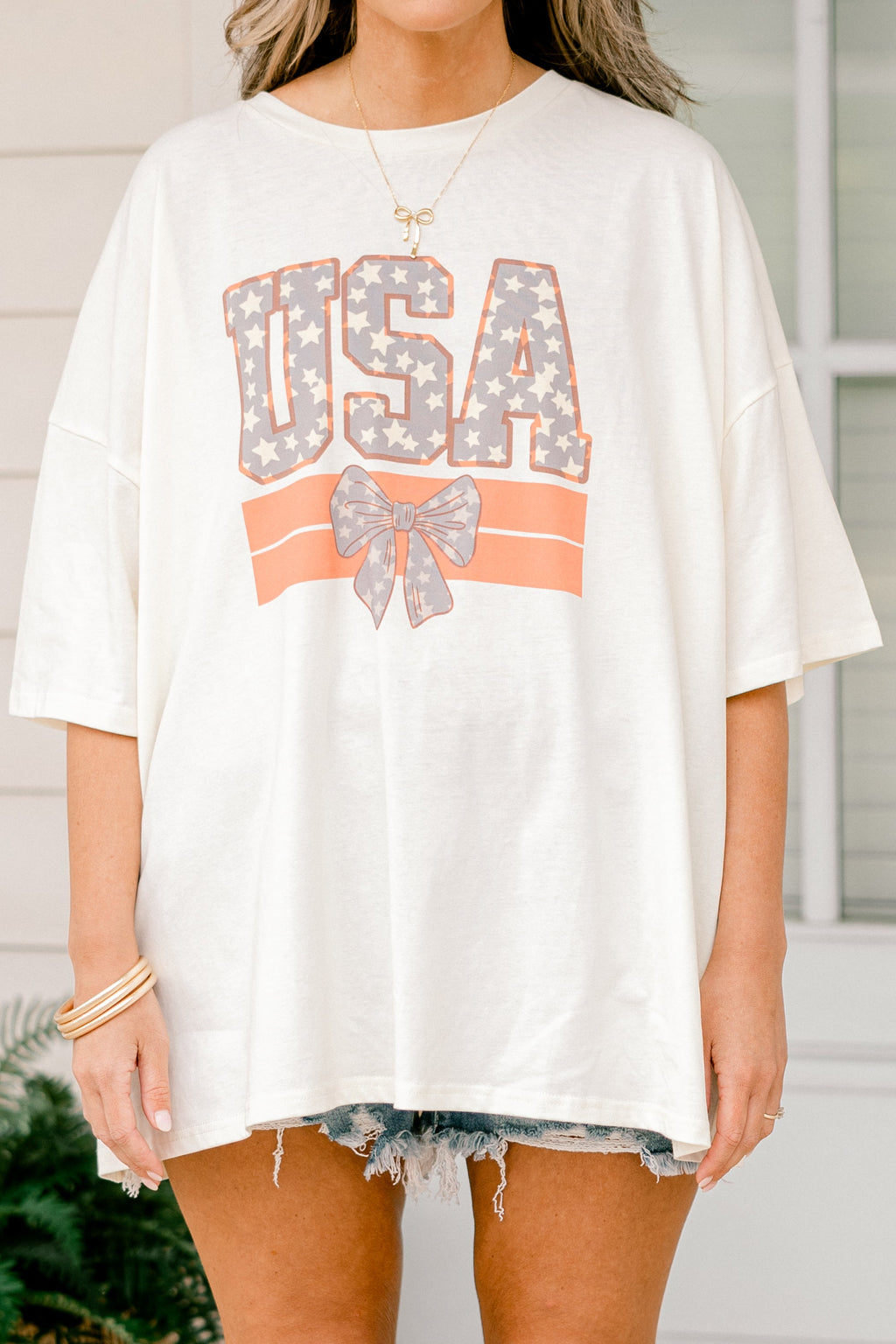 Patriotic Summer Boyfriend Tee, Ivory