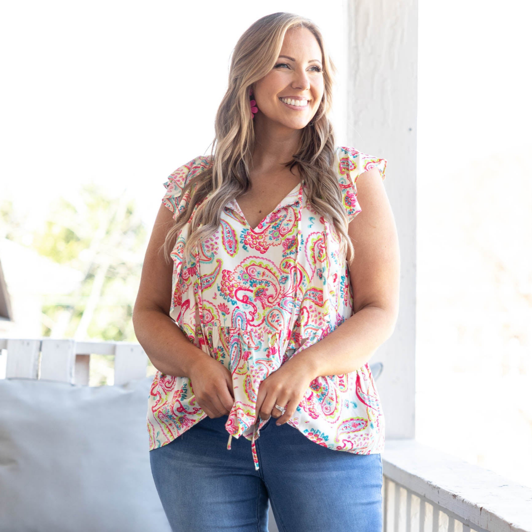 Perfect Paisley Top, Ivory Multi