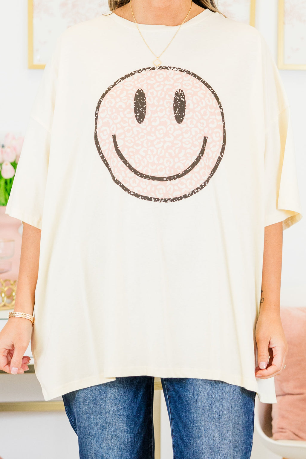 Pink Cheetah Boyfriend Tee, Ivory