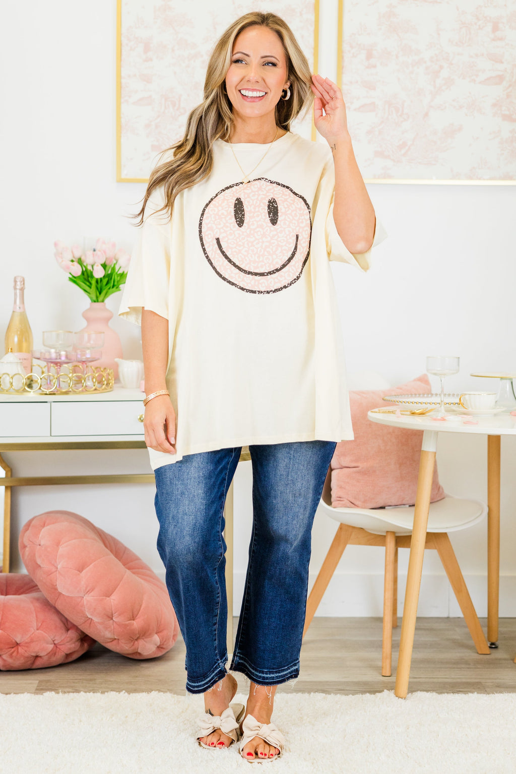 Pink Cheetah Boyfriend Tee, Ivory