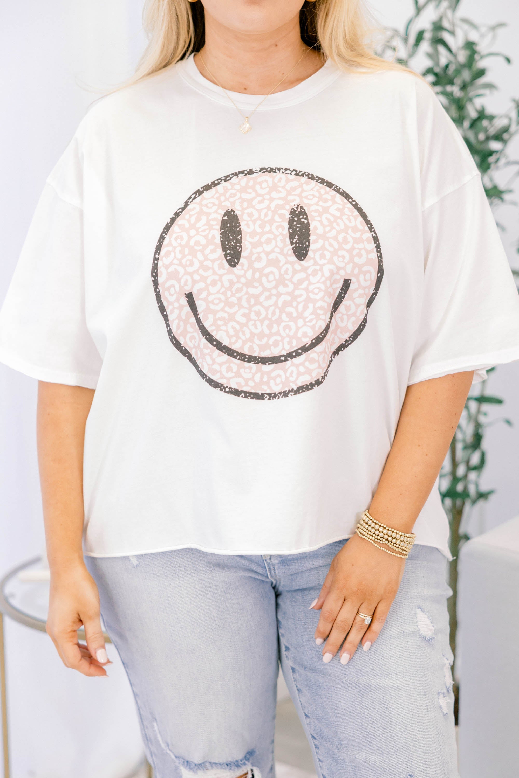 Pink Cheetah Vintage Wash Tee, White