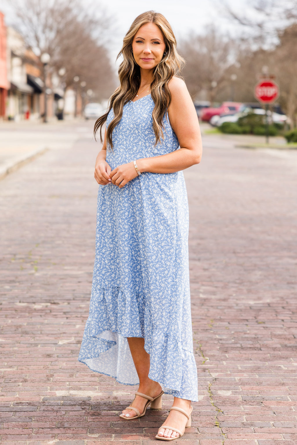 Playing It Safe Dress, White-Blue