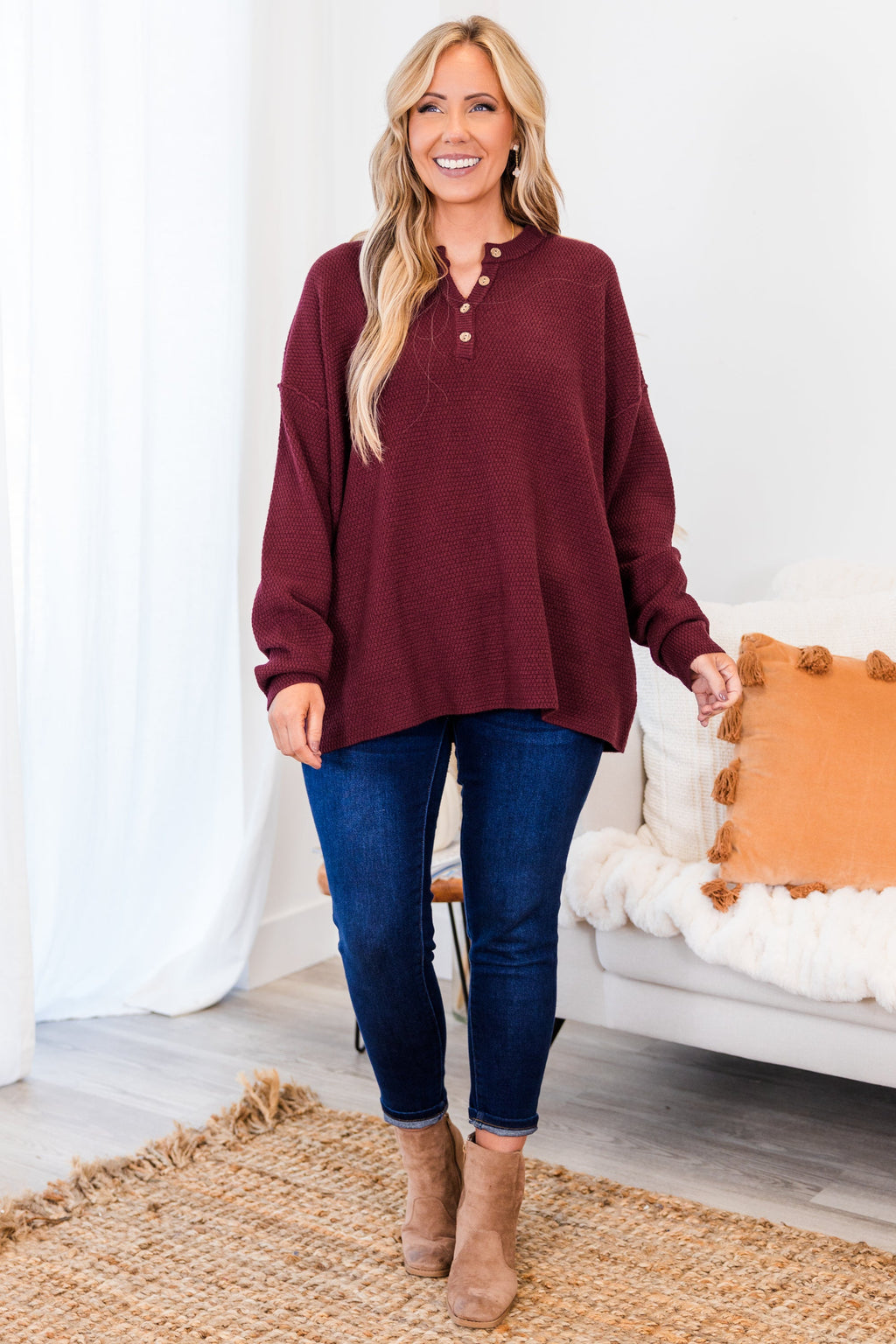 Please Take Me With You Sweater, Burgundy