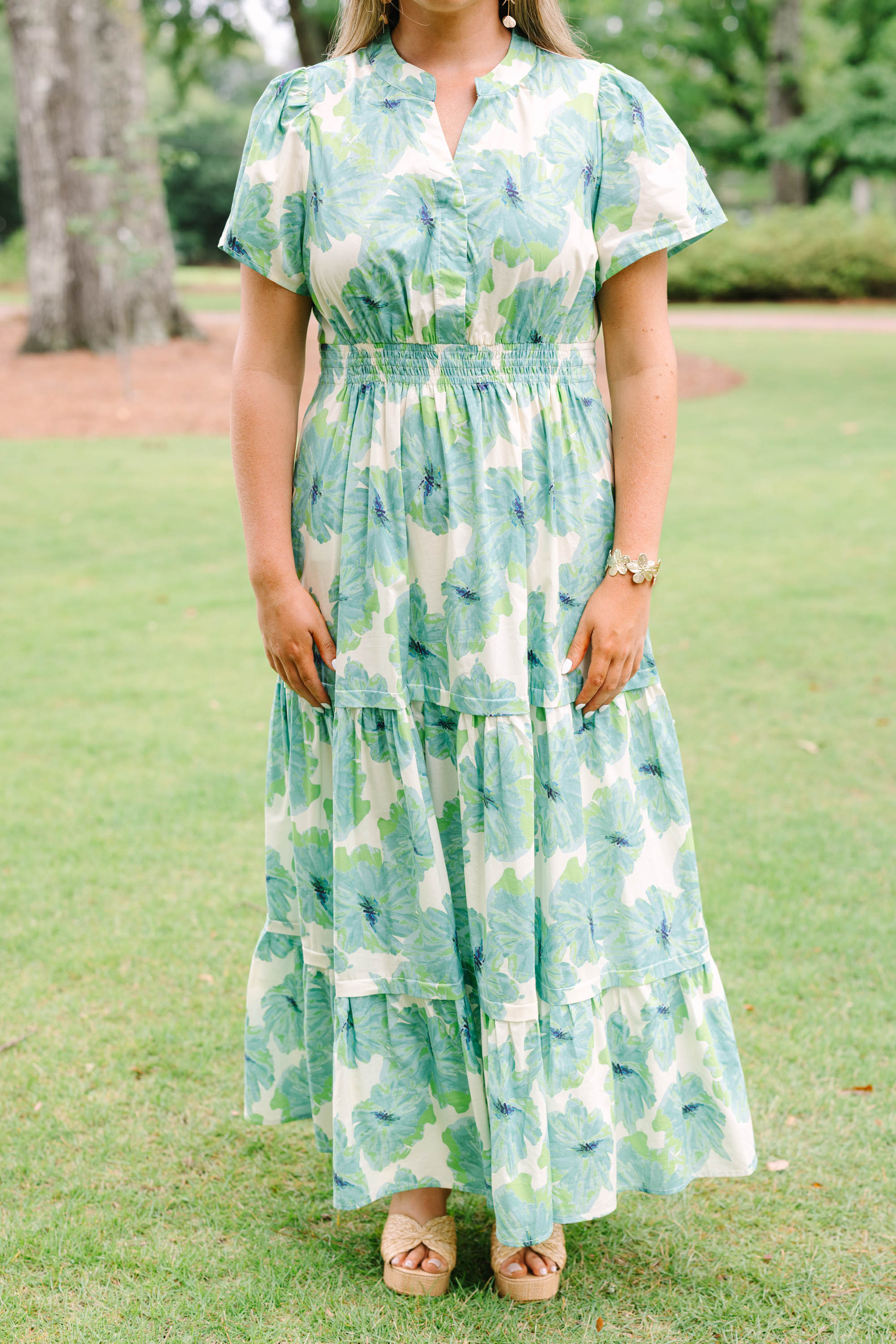 Pleated Petal Maxi Dress, Green