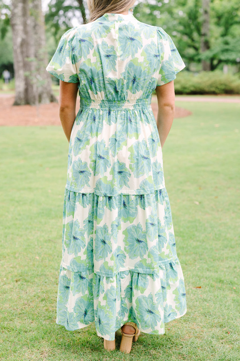 Pleated Petal Maxi Dress, Green