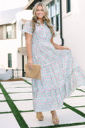 Pleated Petal Maxi Dress, Pink-Green