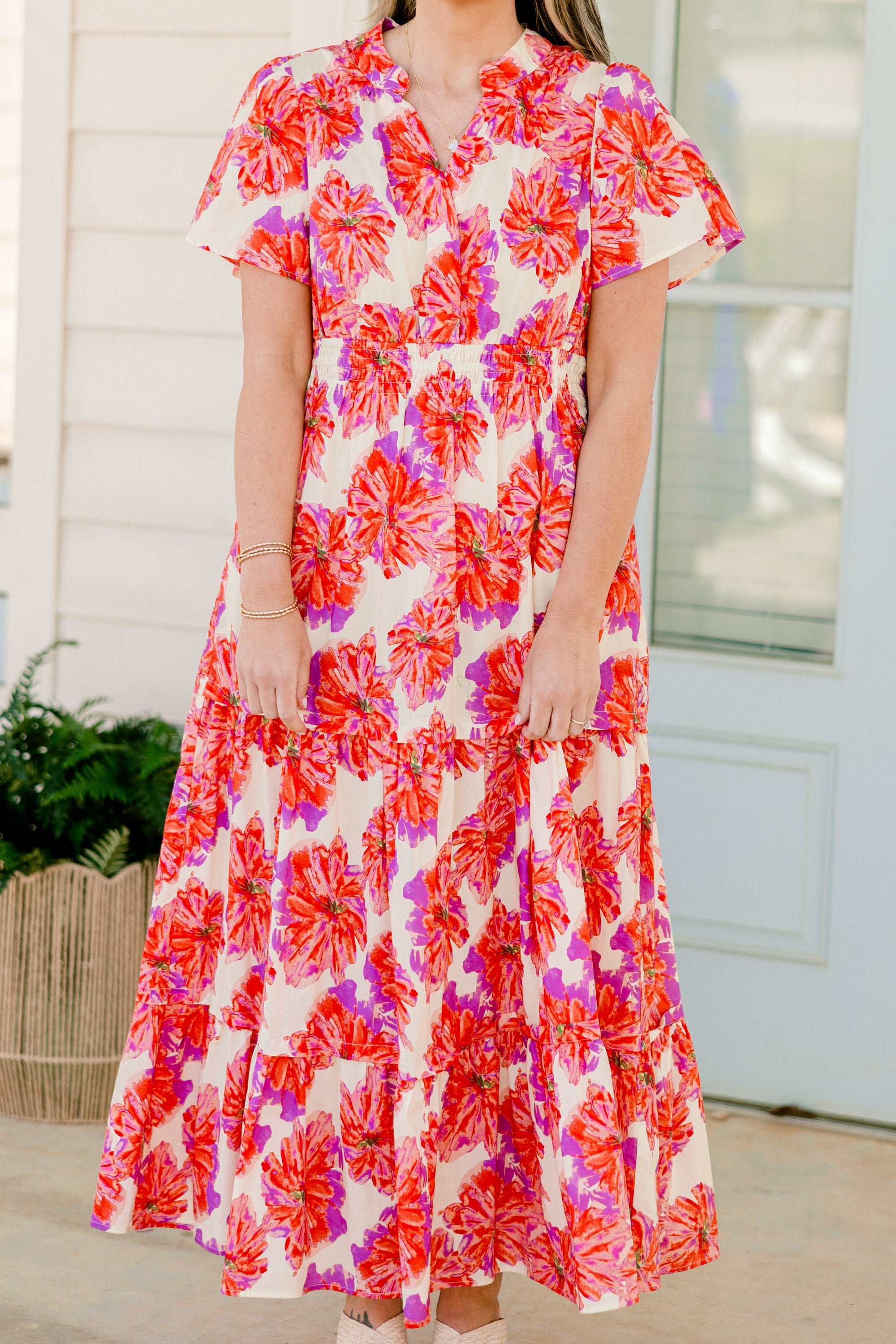 Pleated Petal Maxi Dress, Pink