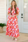 Pleated Petal Maxi Dress, Pink