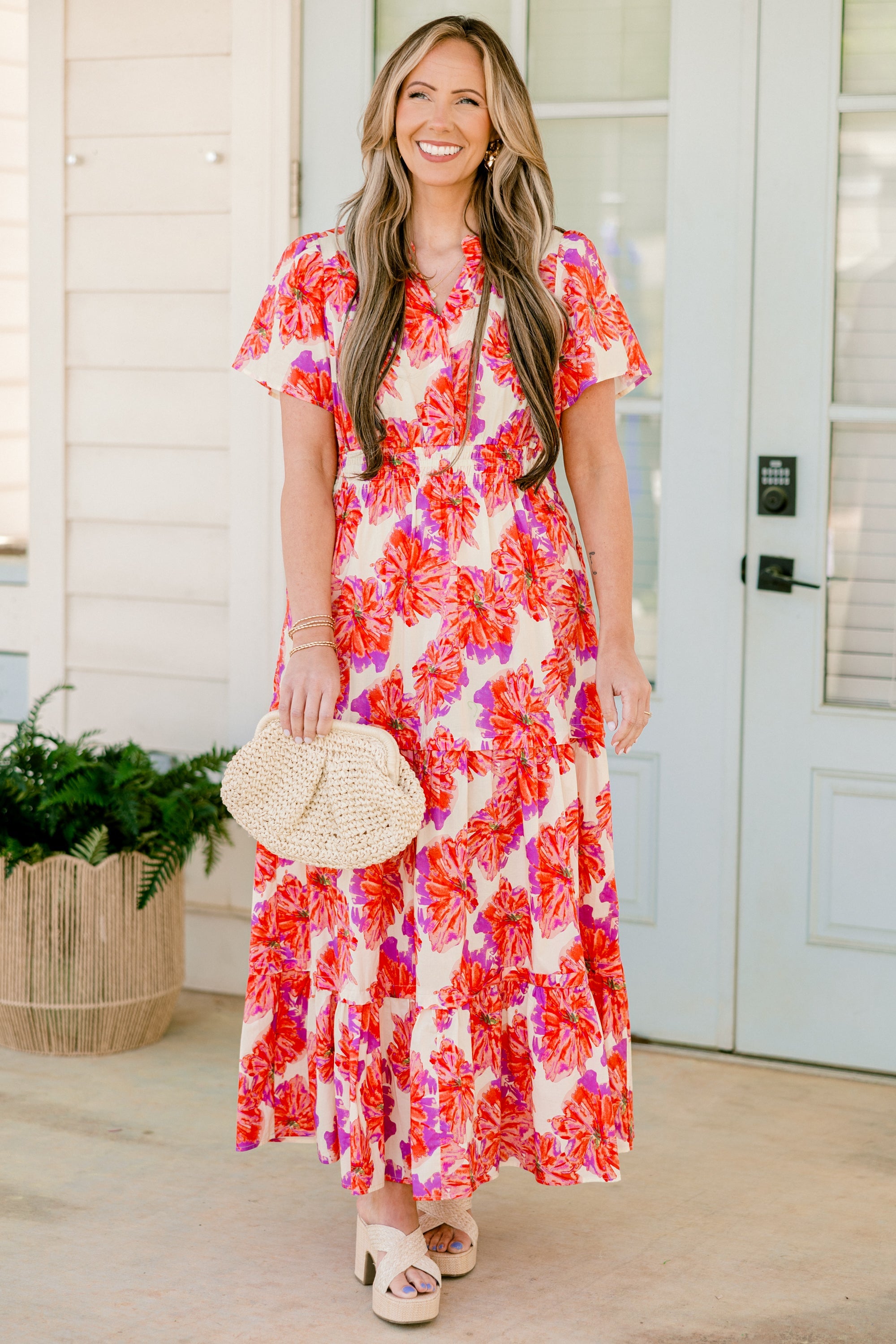 Pleated Petal Maxi Dress, Pink