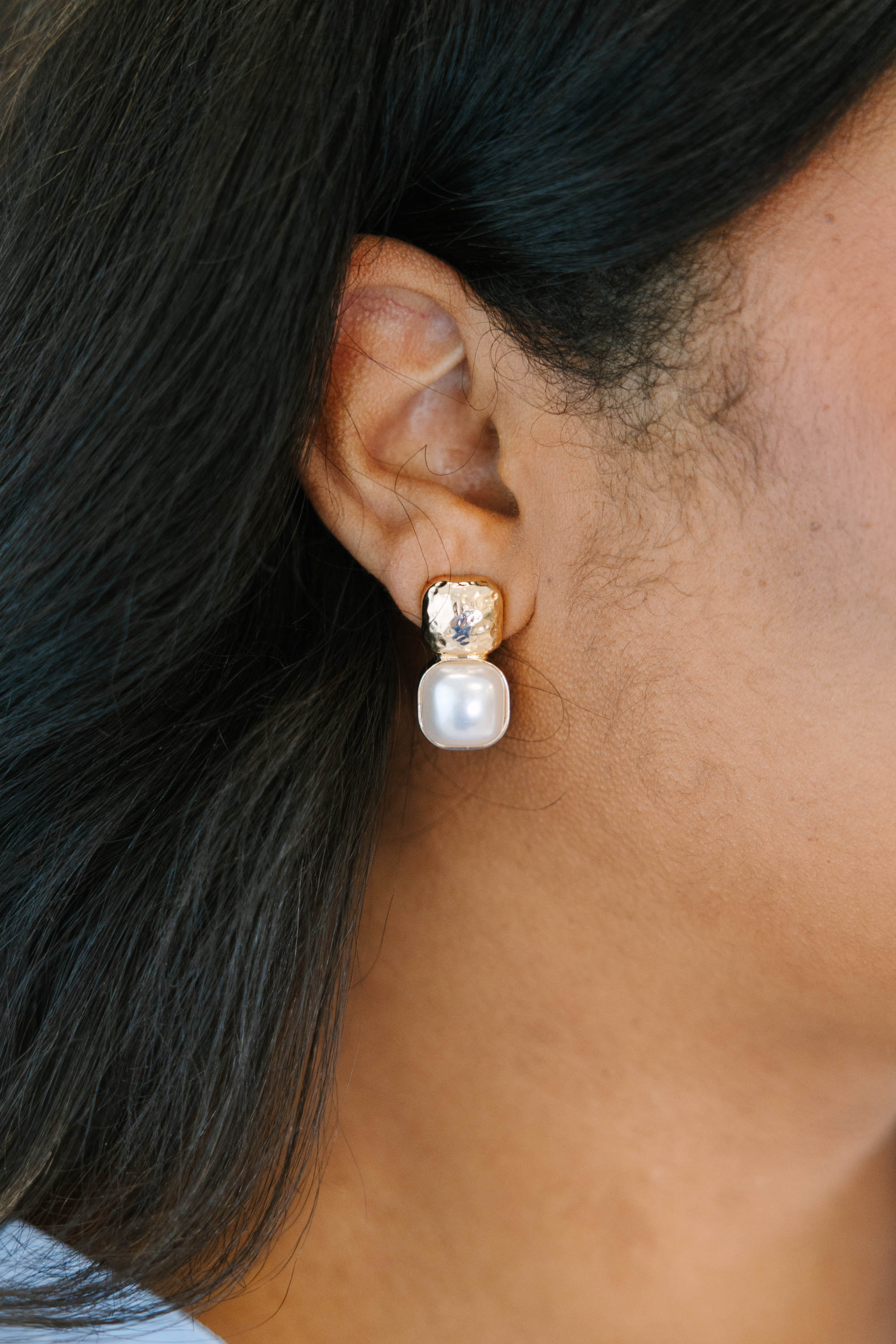Polished Pearl Earrings, Gold