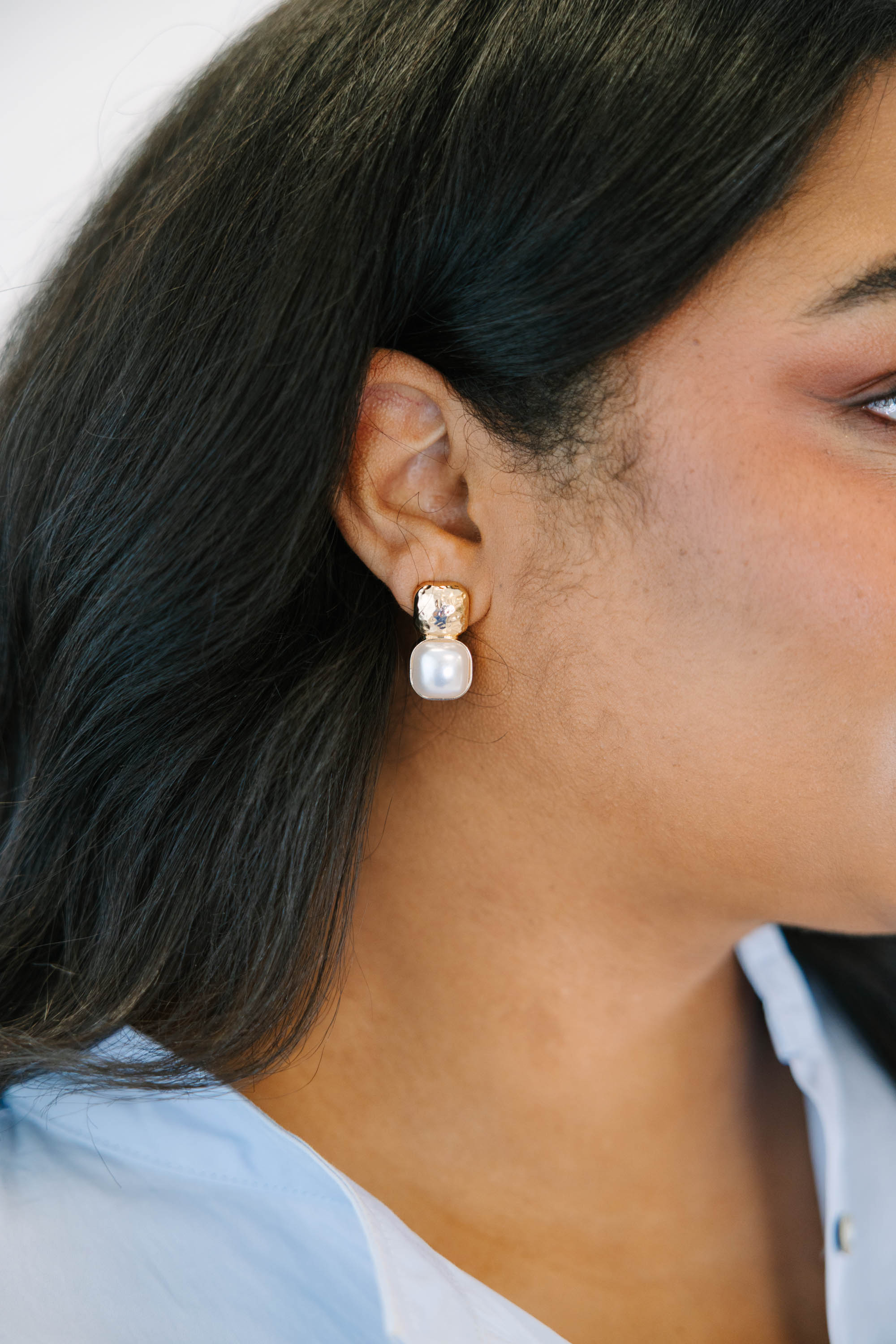 Polished Pearl Earrings, Gold