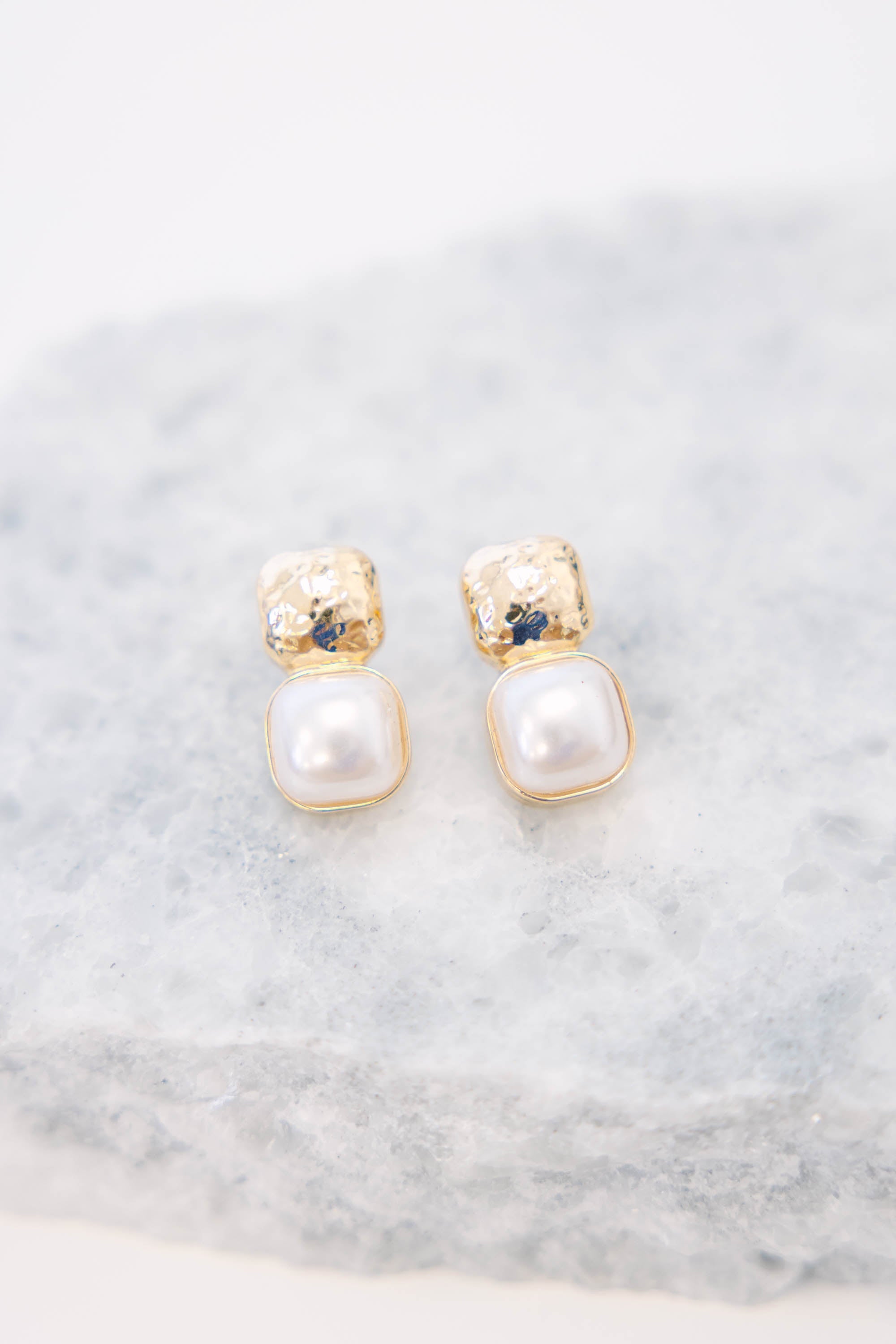 Polished Pearl Earrings, Gold
