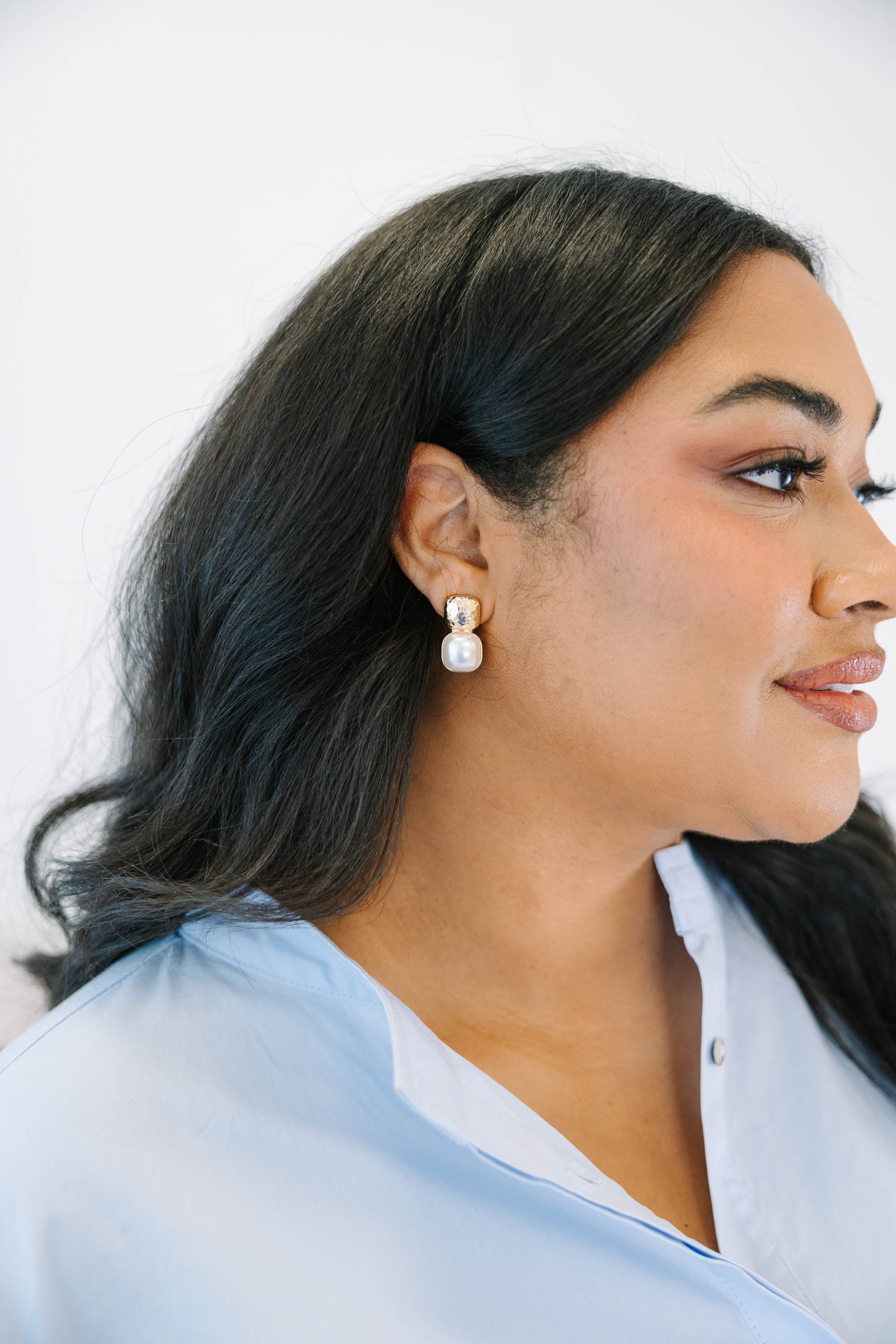 Polished Pearl Earrings, Gold