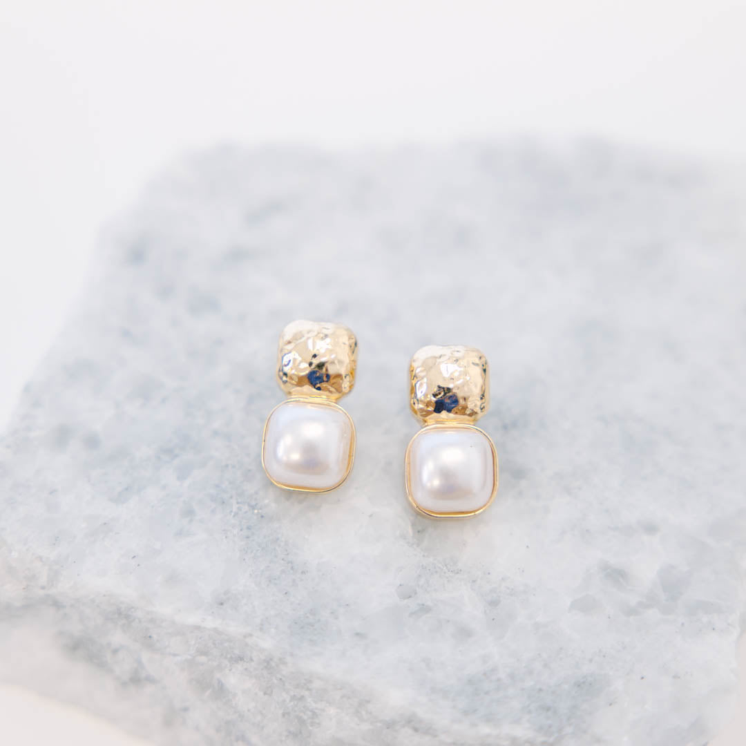 Polished Pearl Earrings, Gold