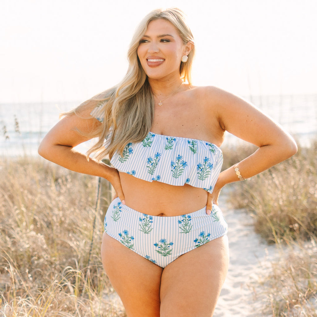 Poolside Petals Swim Bottom, Blue