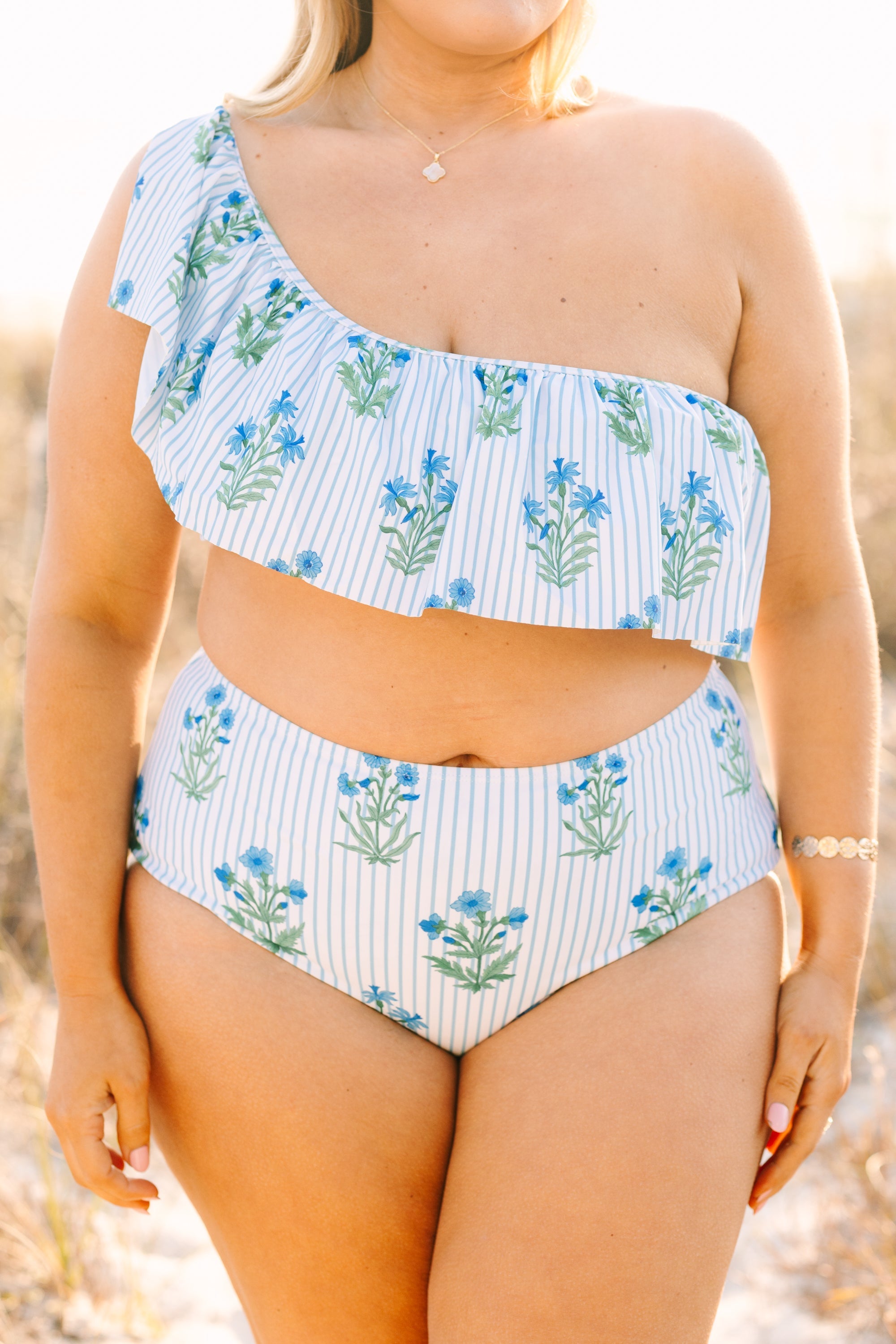 Poolside Petals Swim Top, Blue