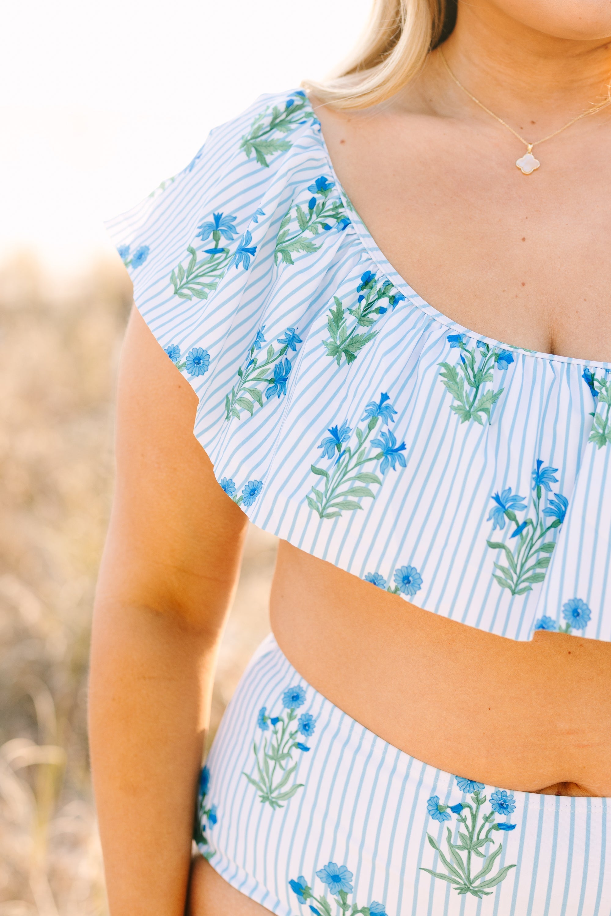 Poolside Petals Swim Top, Blue