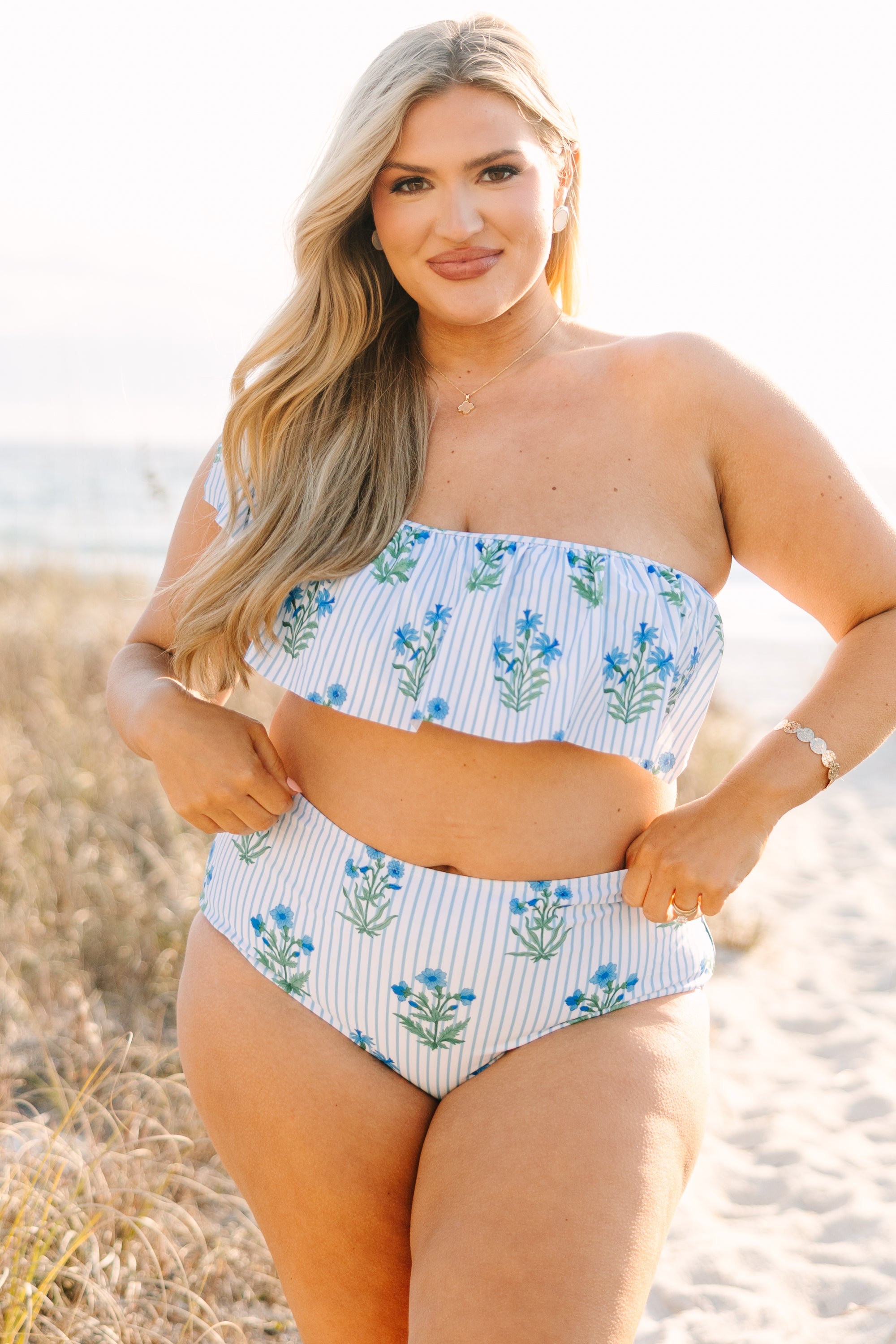 Poolside Petals Swim Top, Blue