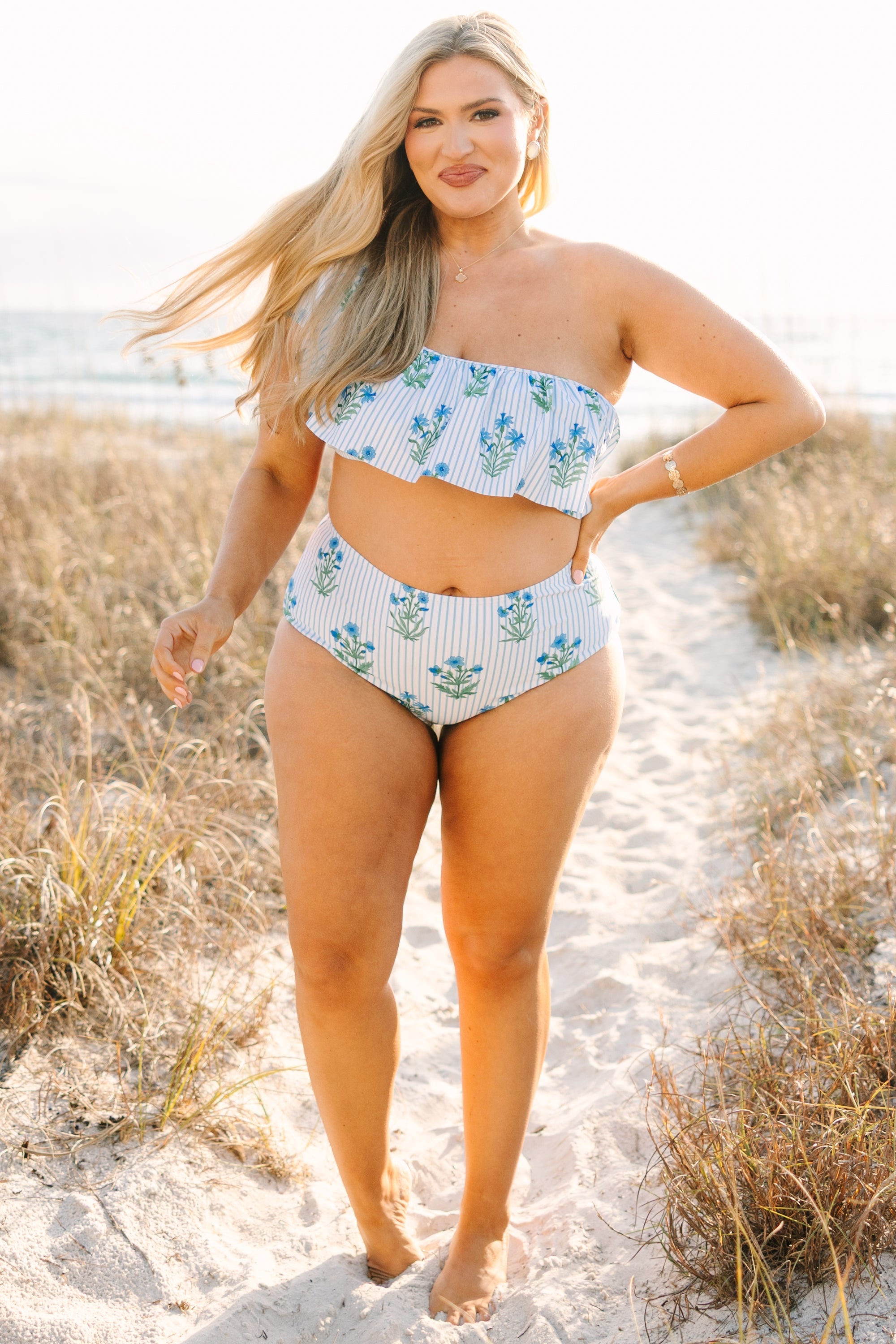 Poolside Petals Swim Bottom, Blue