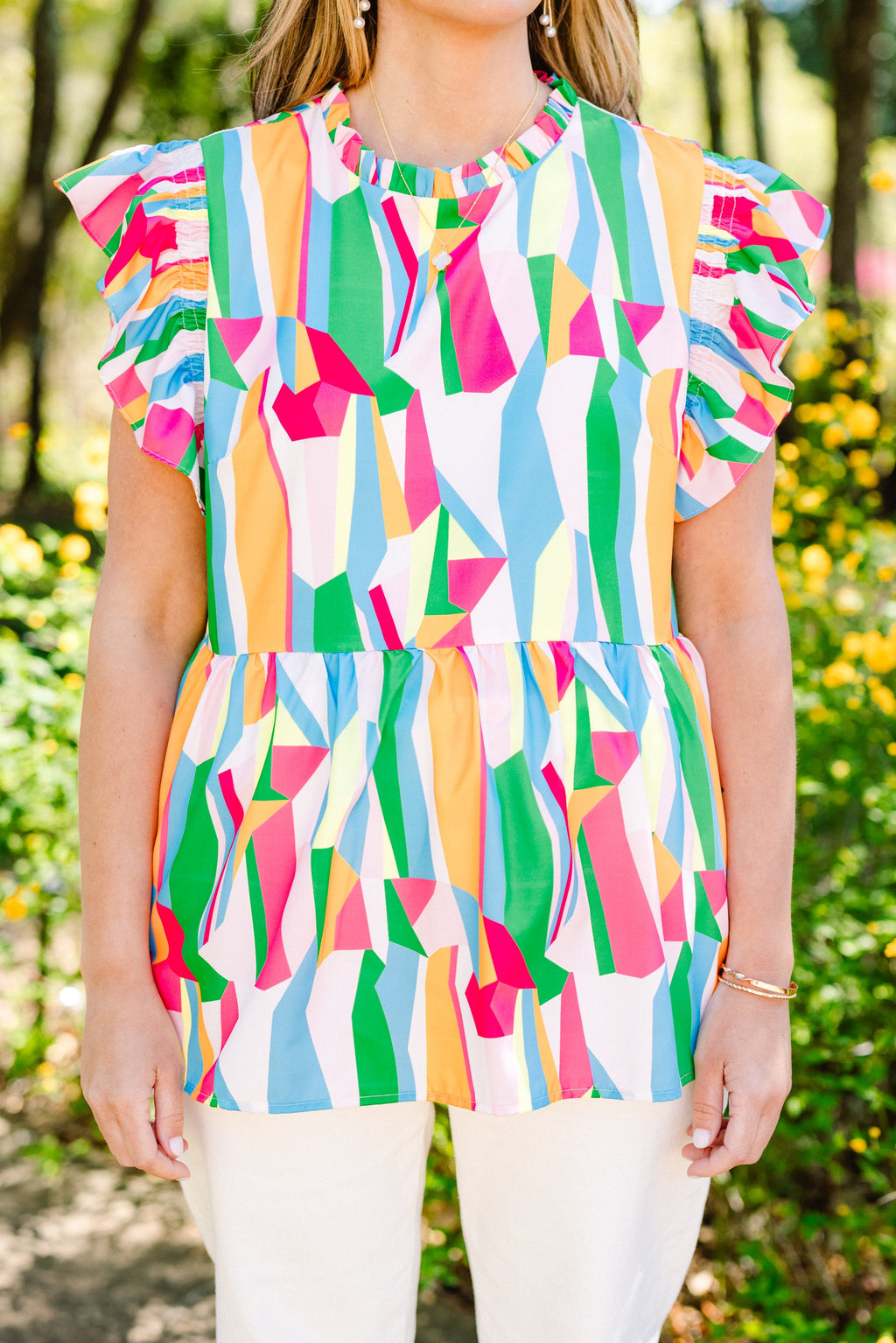 Poppy Pickin Top, Blue Abstract