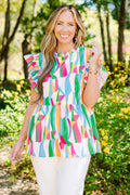 Poppy Pickin Top, Blue Abstract