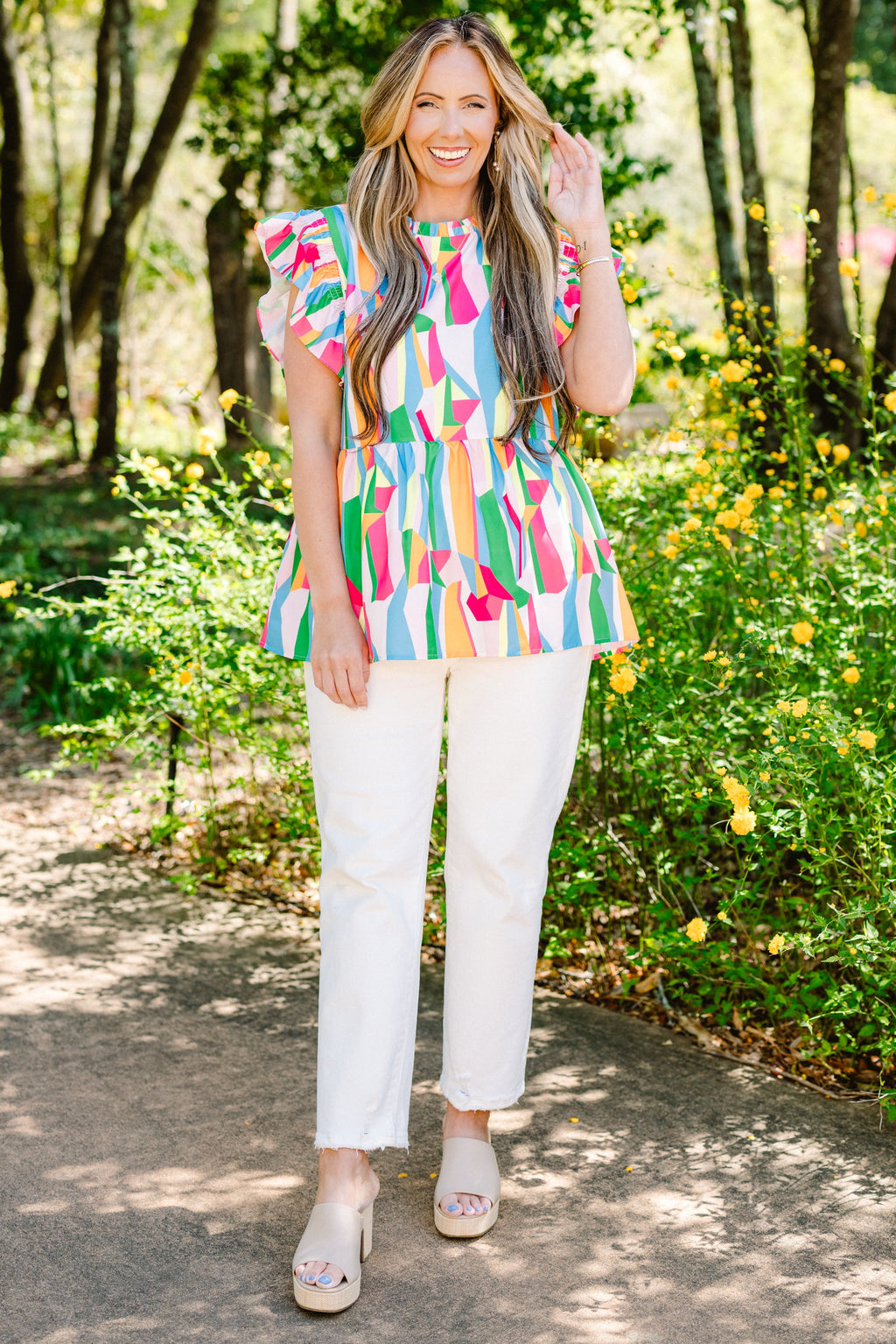 Poppy Pickin Top, Blue Abstract