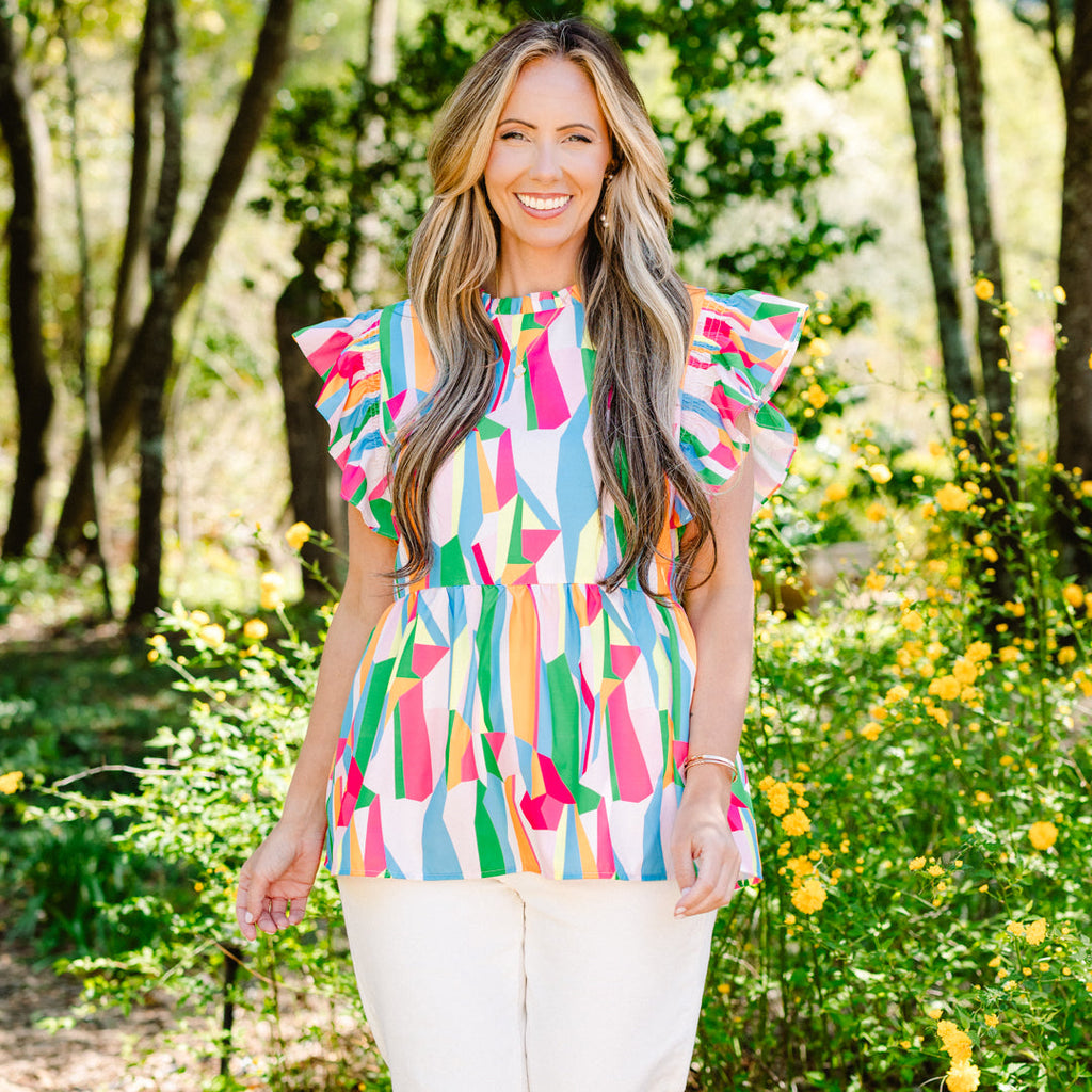 Poppy Pickin Top, Blue Abstract