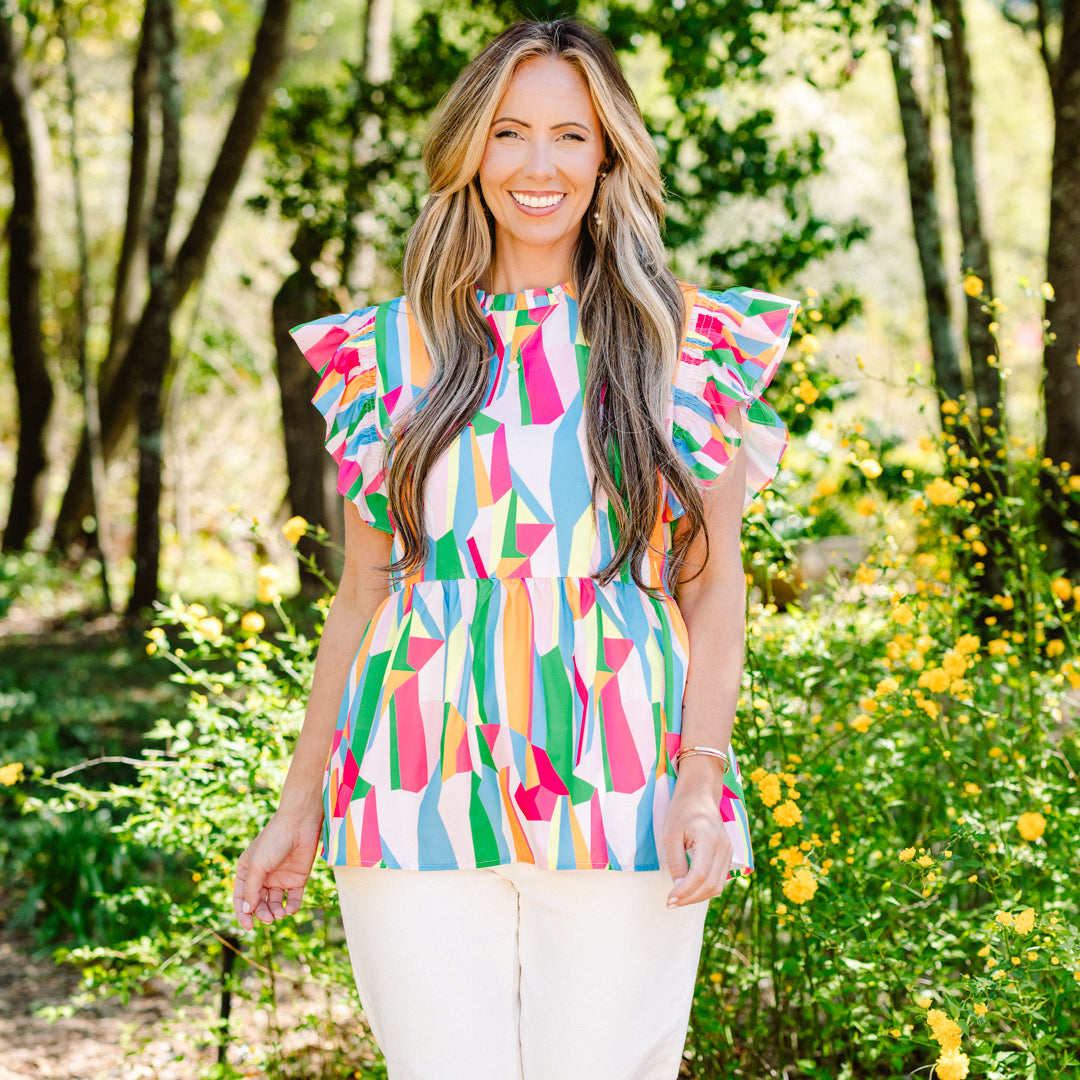 Poppy Pickin Top, Blue Abstract