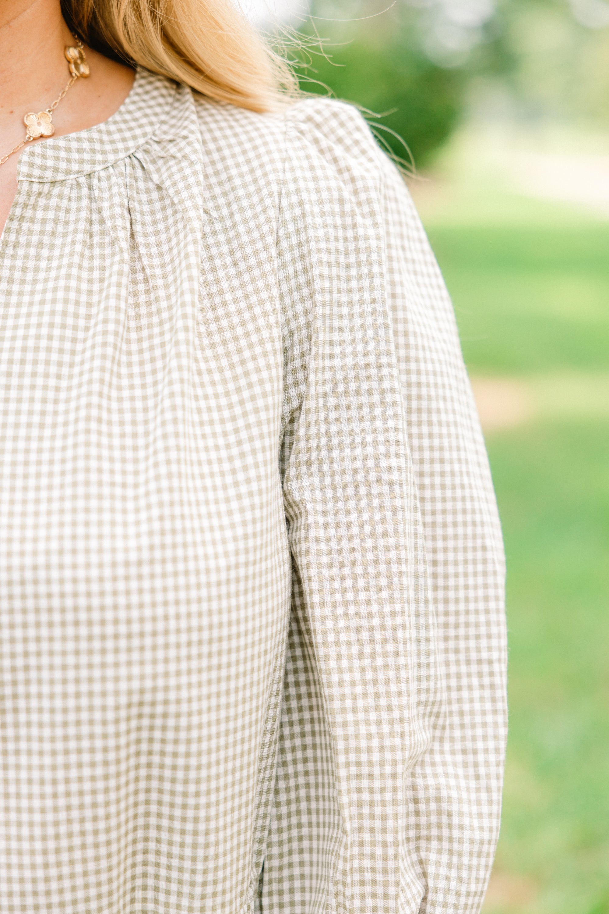 Pretty And Polished Top, Green Gingham