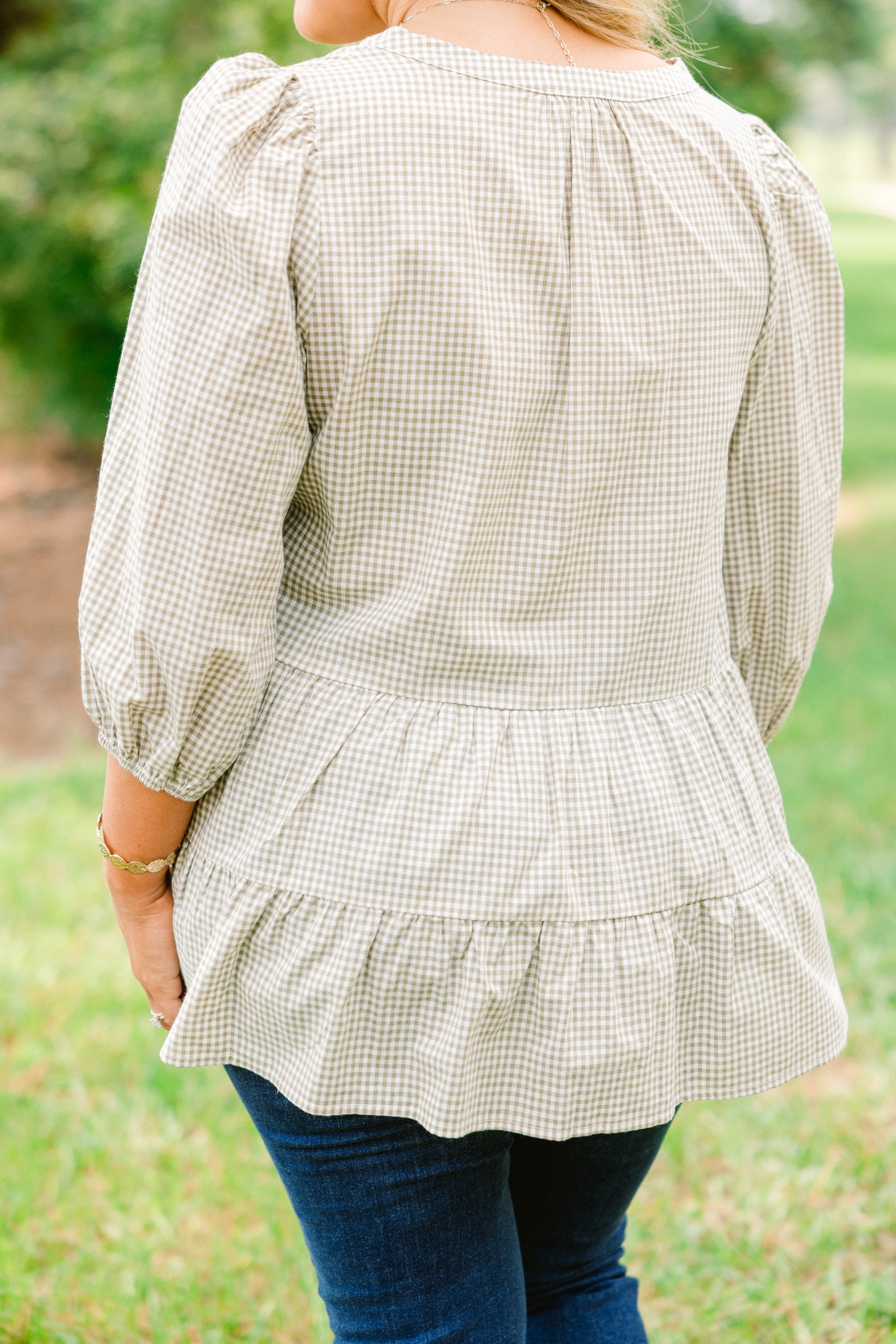 Pretty And Polished Top, Green Gingham