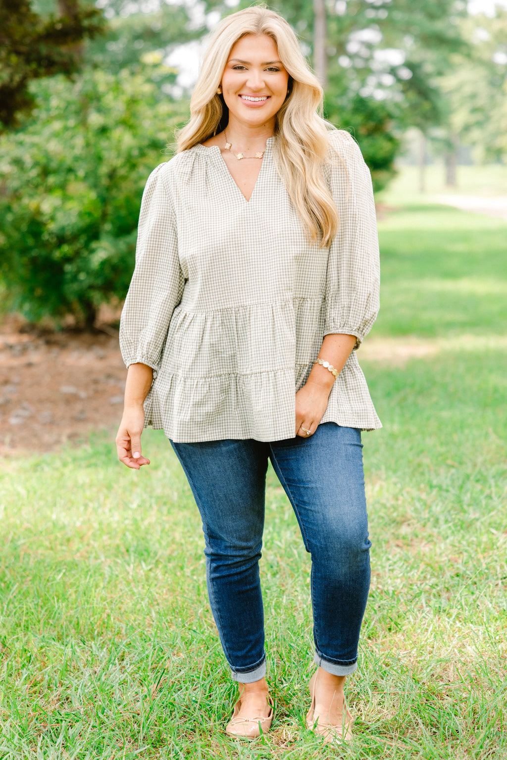 Pretty And Polished Top, Green Gingham