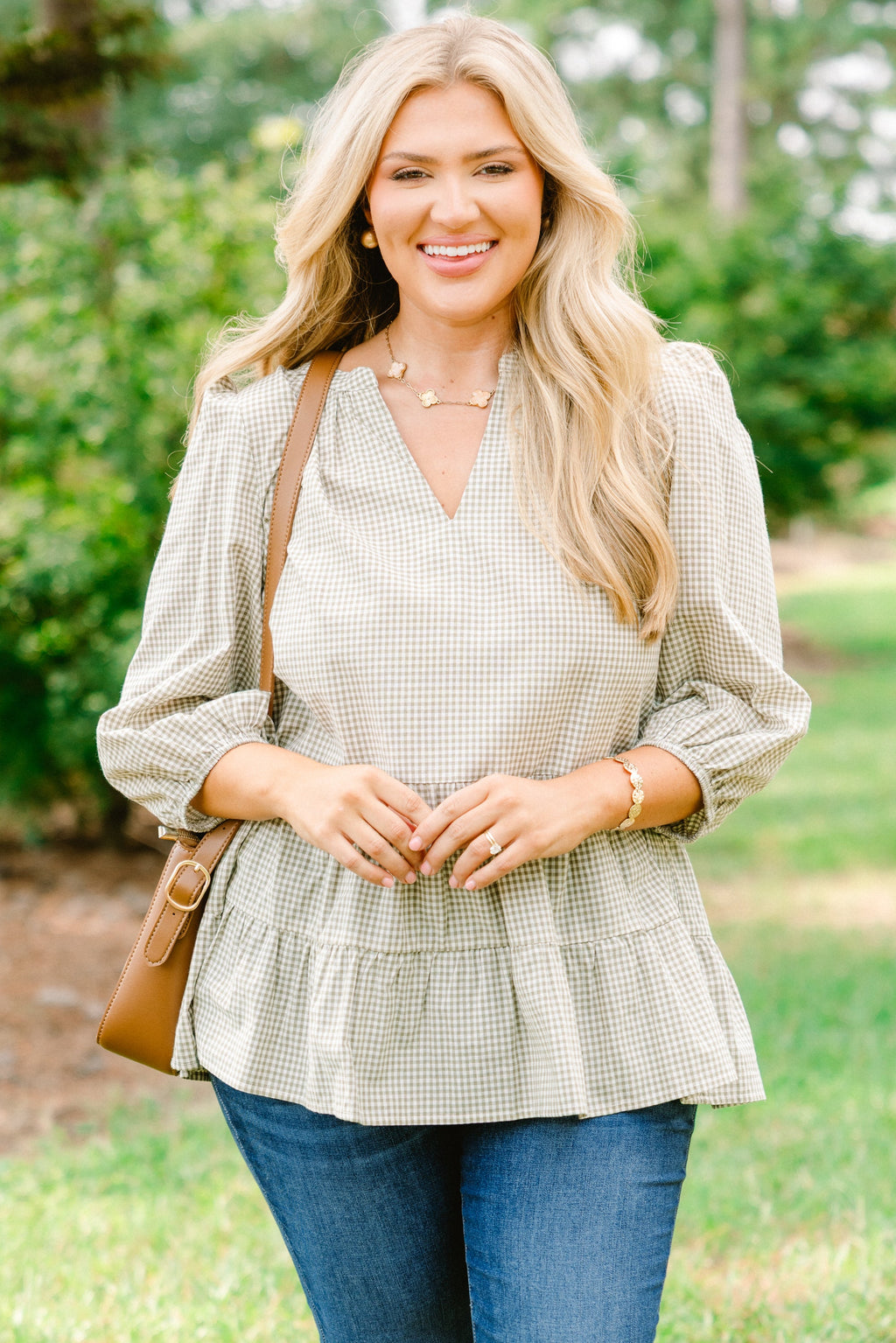 Pretty And Polished Top, Green Gingham