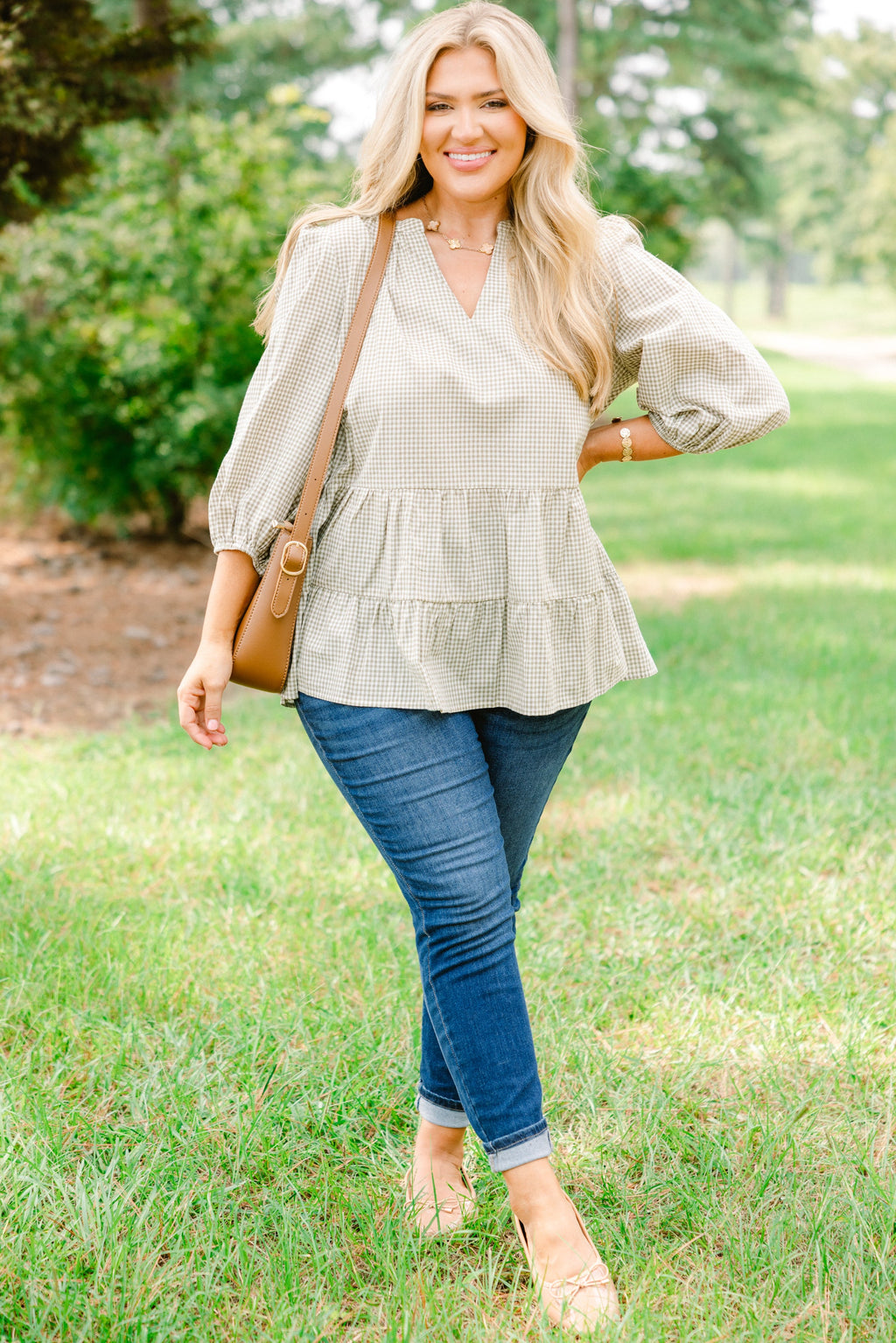 Pretty And Polished Top, Green Gingham