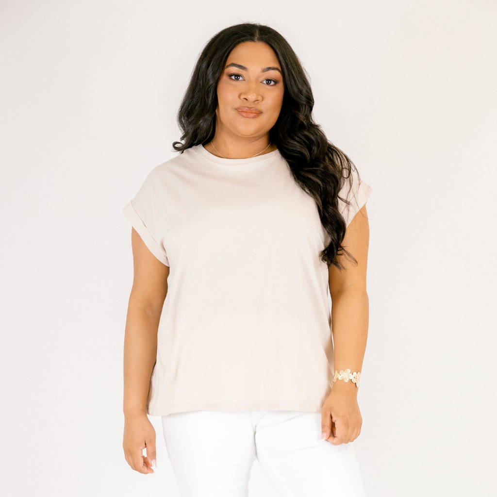 Pretty Please Tee, Sand Beige