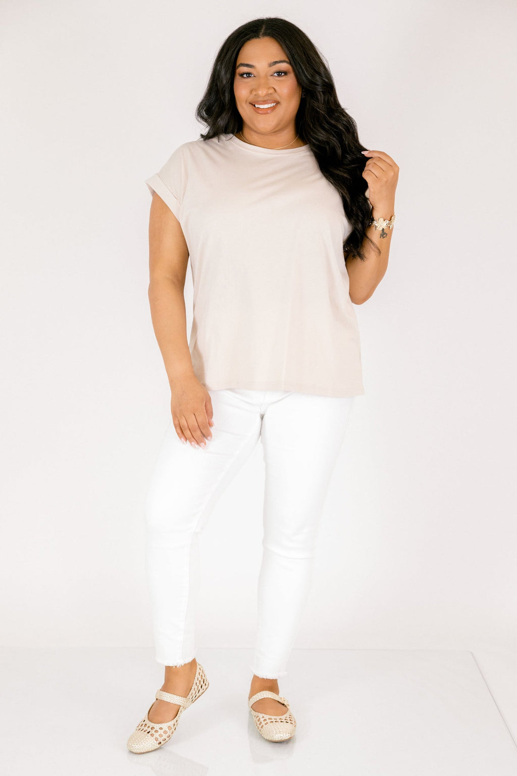 Pretty Please Tee, Sand Beige