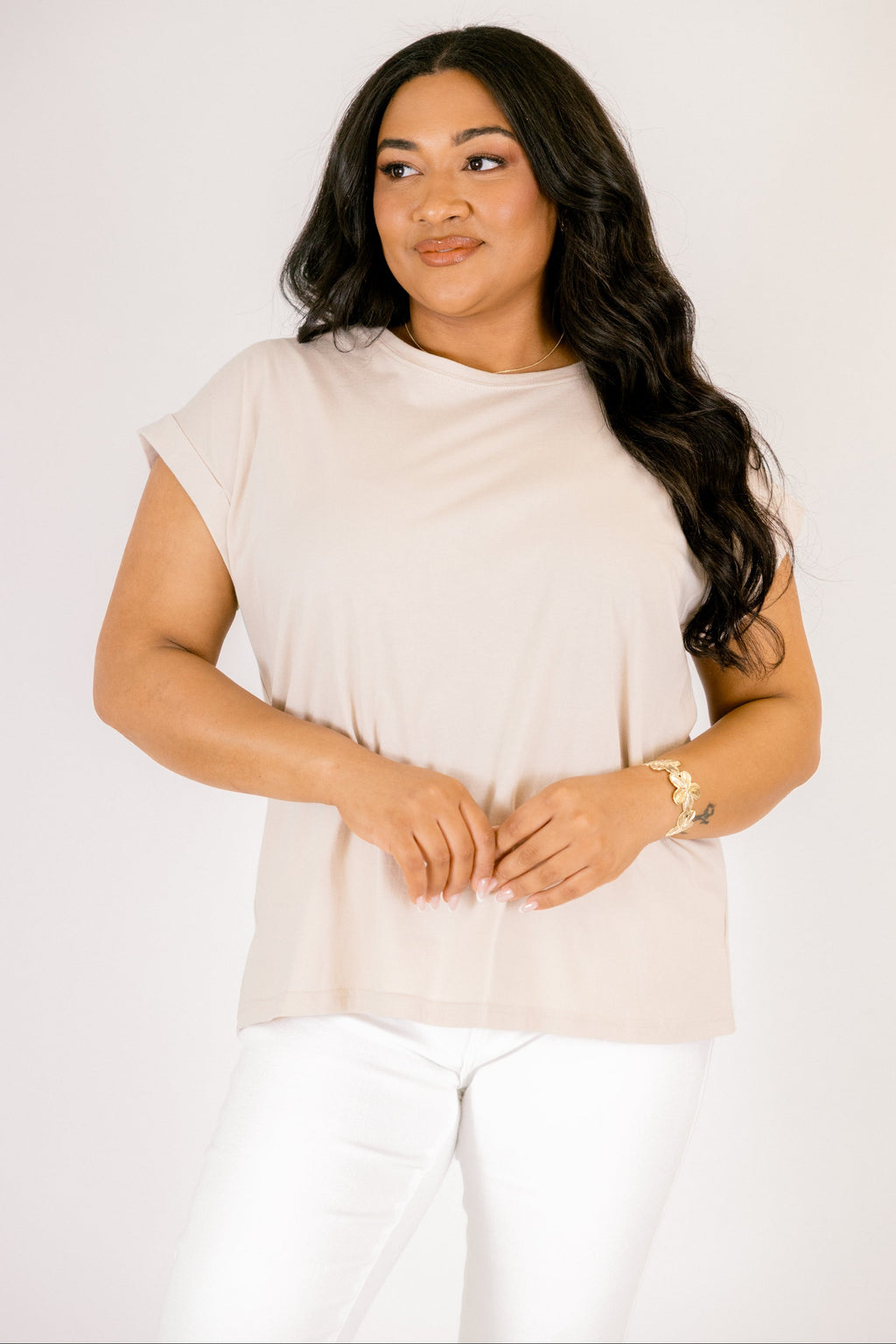 Pretty Please Tee, Sand Beige