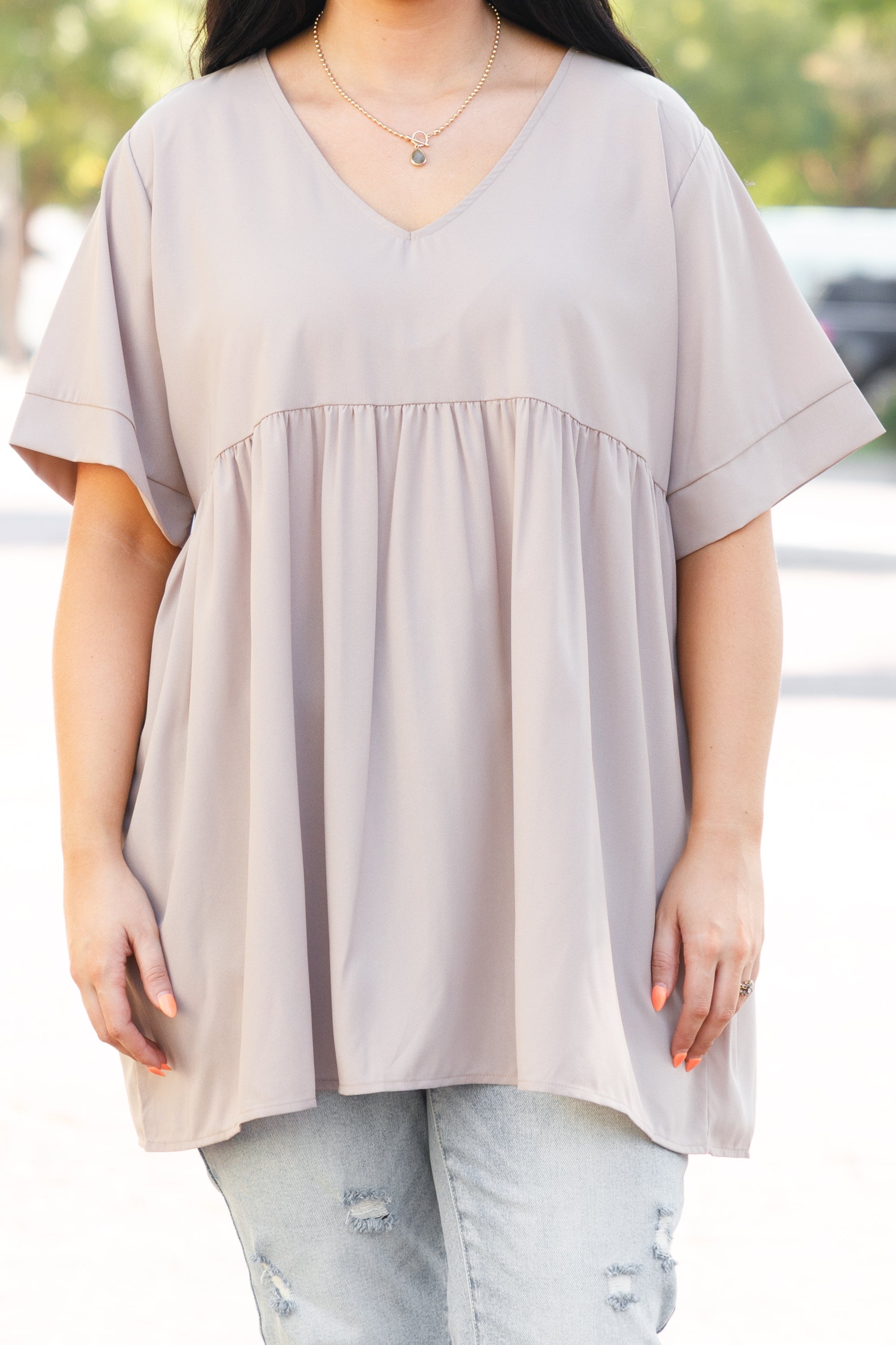 Primrose Babydoll Top, Ash Mocha