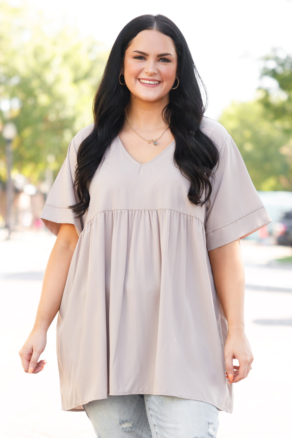 Primrose Babydoll Top, Ash Mocha